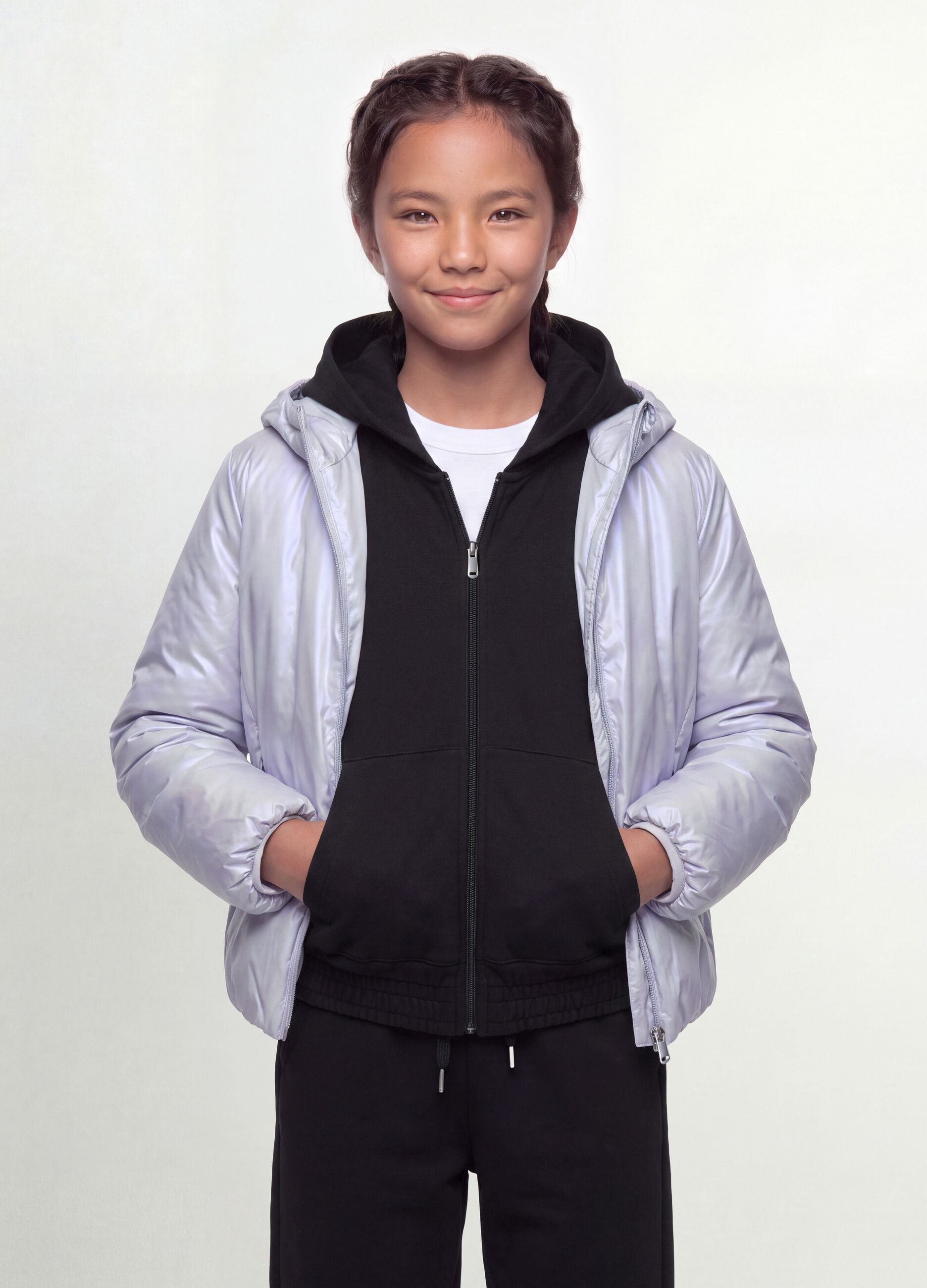 Girls&rsquo; grey hooded rain jacket with zip