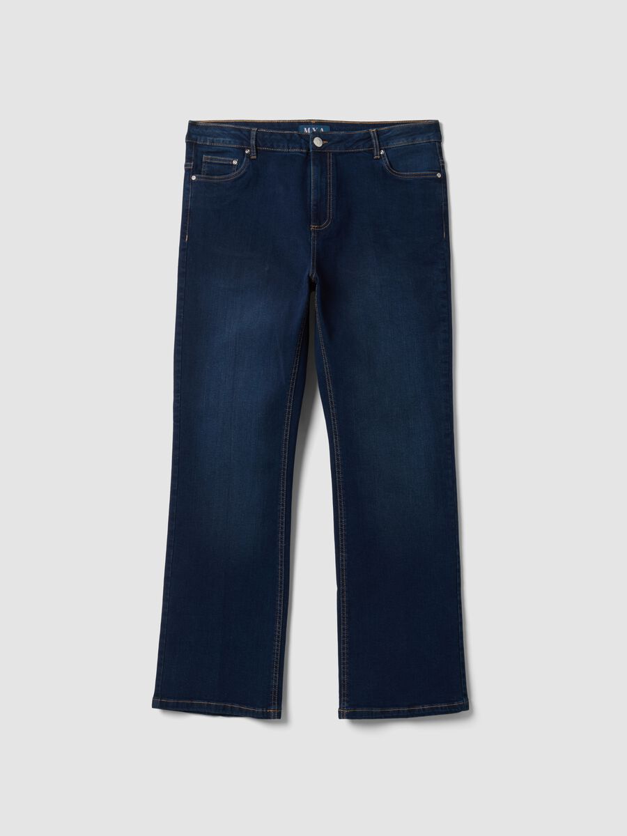 Blue stretch-cotton denim bootcut jeans_4