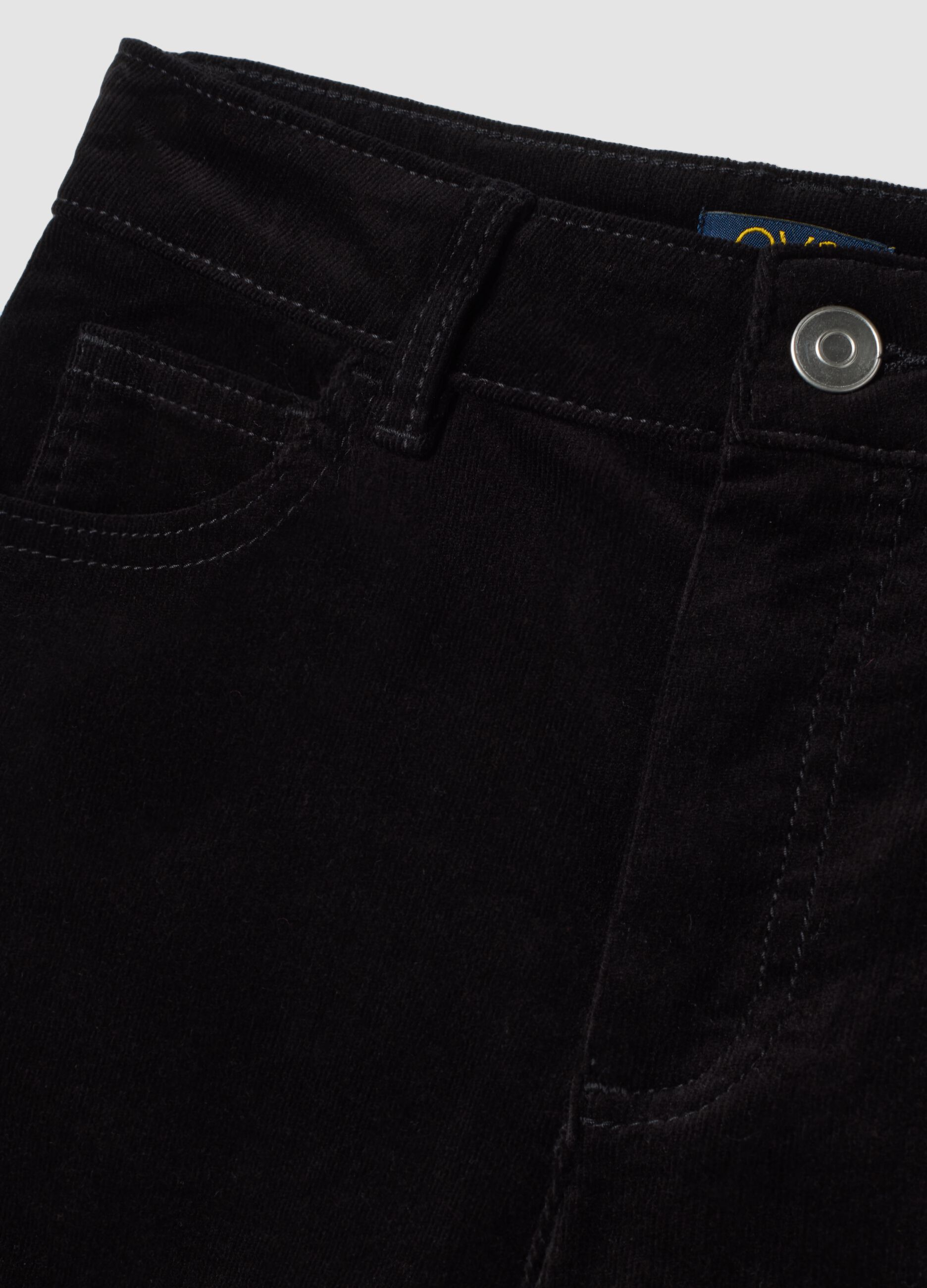 Black wide-leg stretch cotton trousers