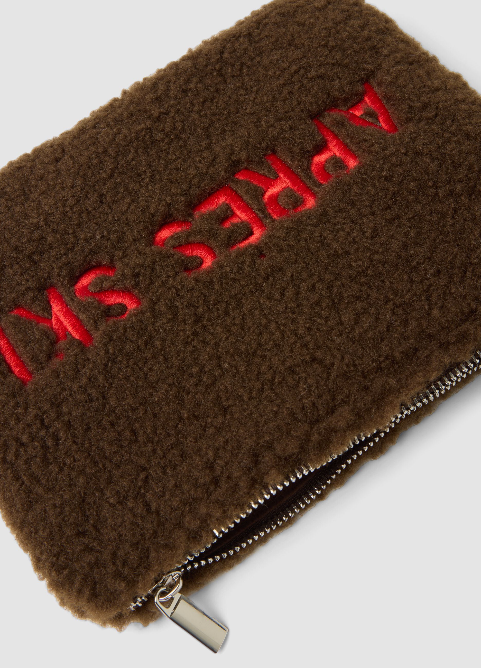 Brown wristlet pouch with zip and teddy effect
