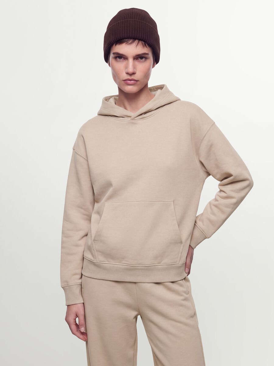 White cotton-blend hoodie sweatshirt, regular fit_0