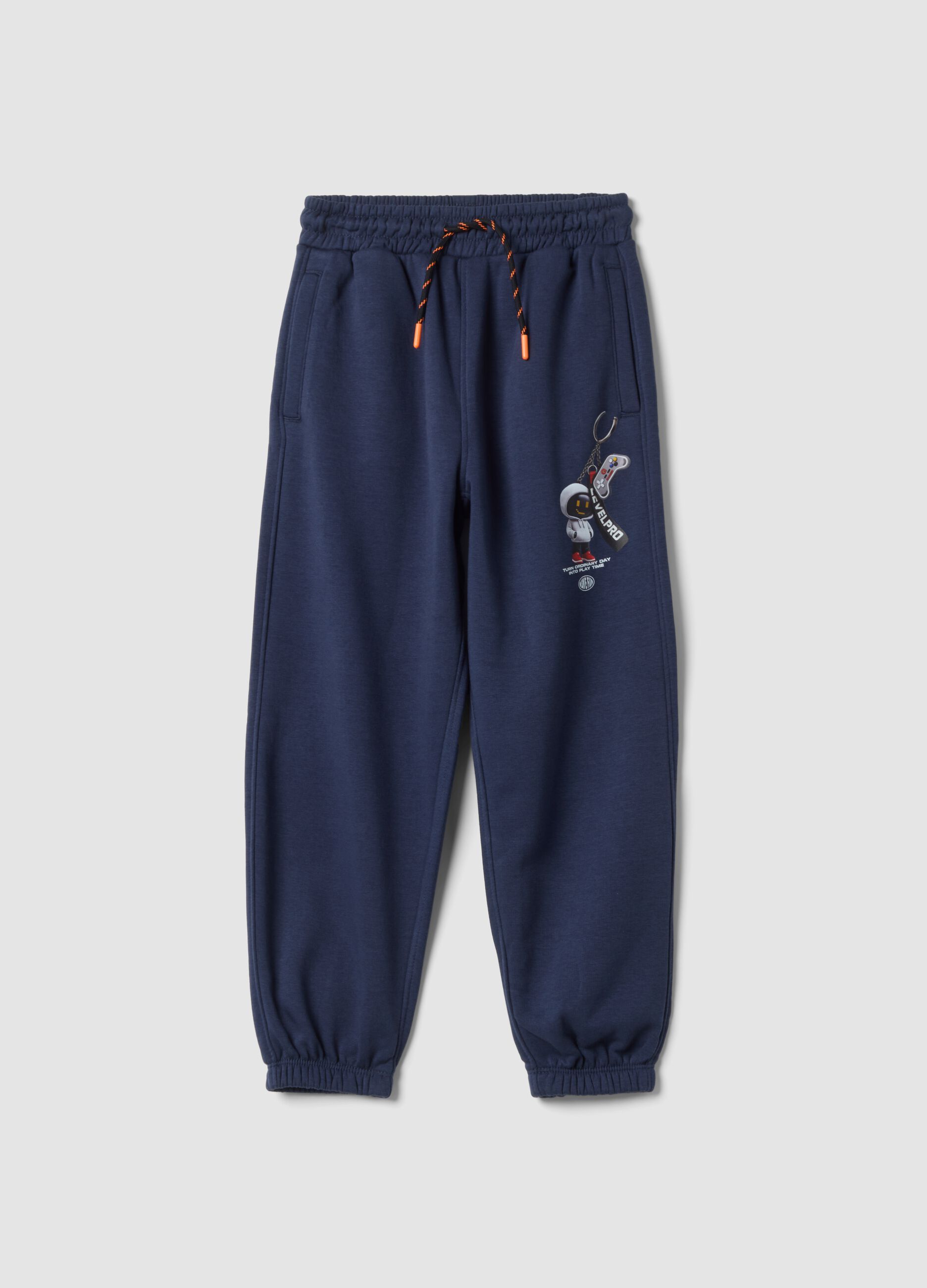 Blue cotton-blend jogger trousers, comfort fit