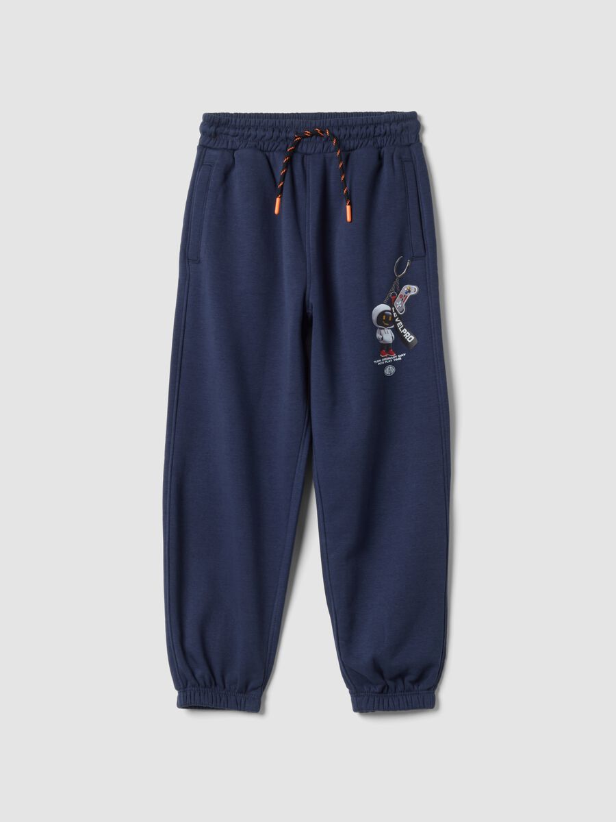 Blue cotton-blend jogger trousers, comfort fit_0