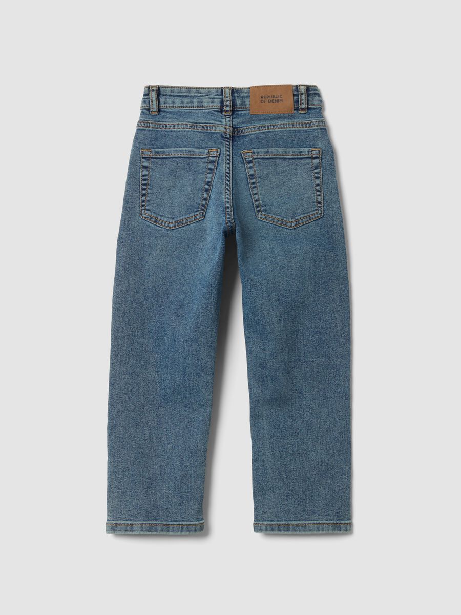 Light blue stretch cotton straight-fit jeans_1