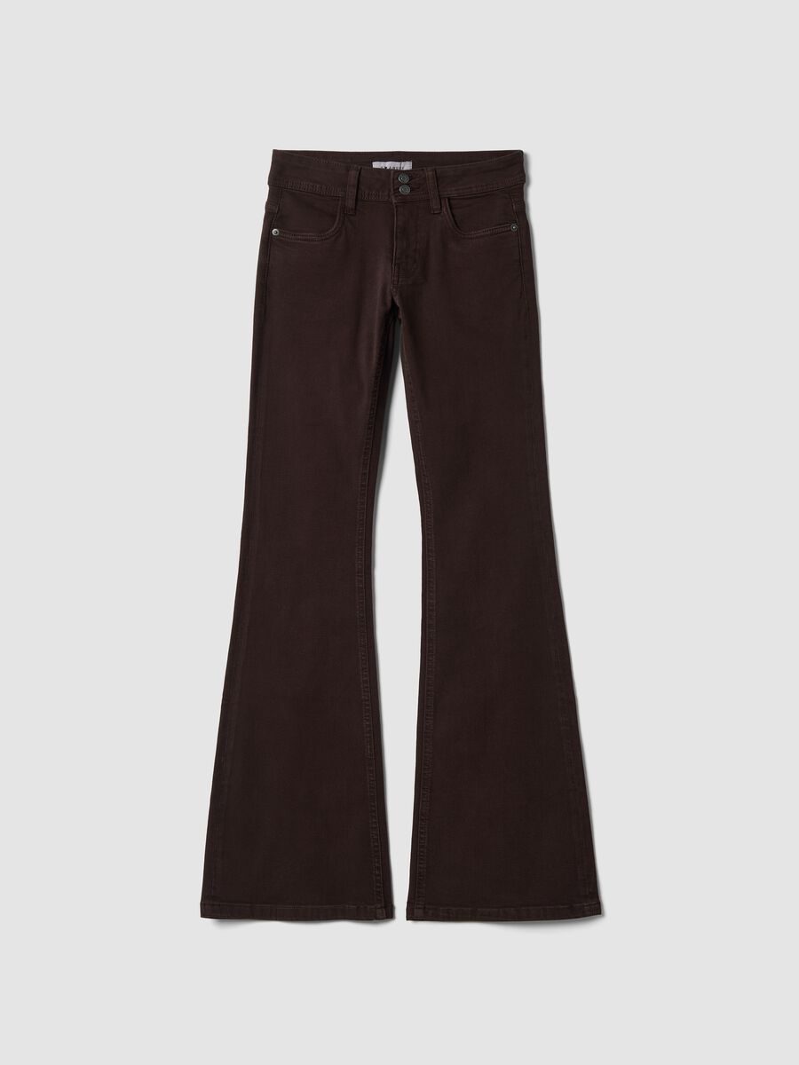 Jeans marroni flare in cotone elasticizzato_0