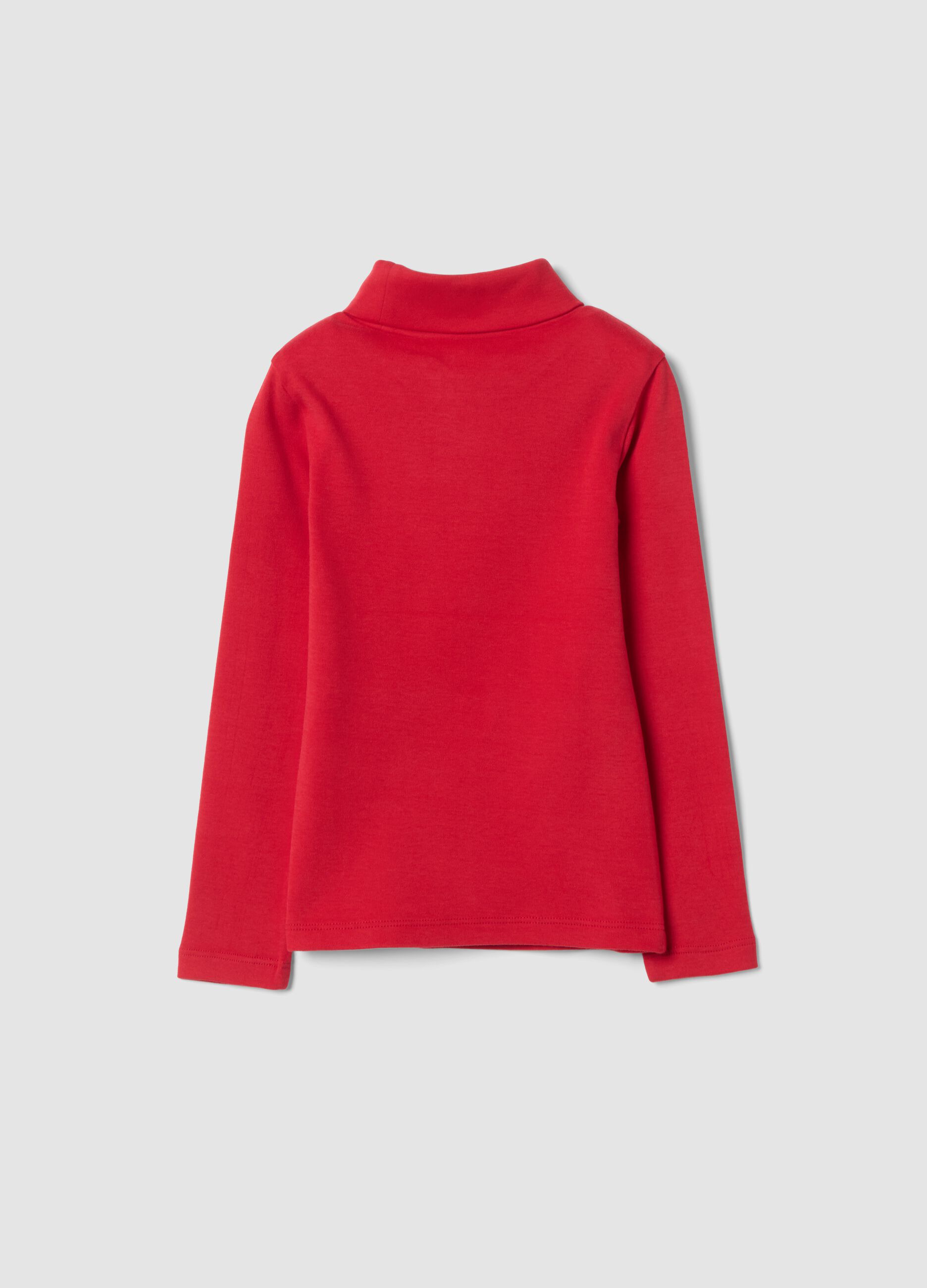 Red cotton roll-neck T-shirt, regular fit