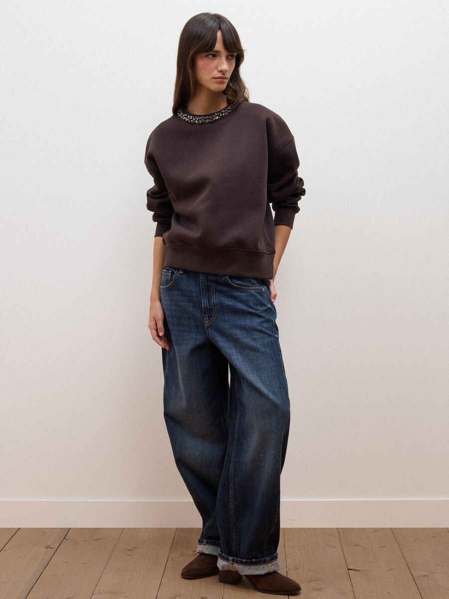 Brown cotton-blend sweatshirt with rhinestones_2