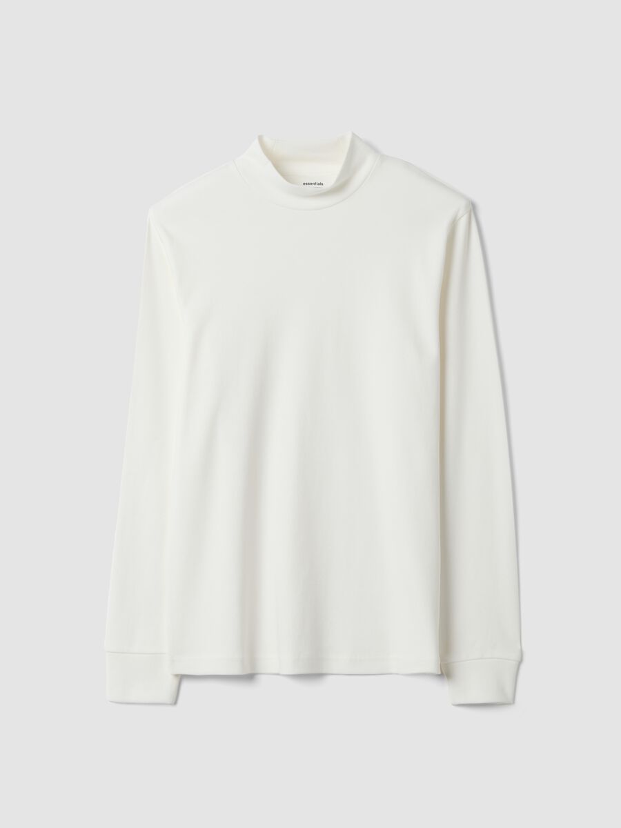 White pure cotton T-shirt with structured raised collar_0