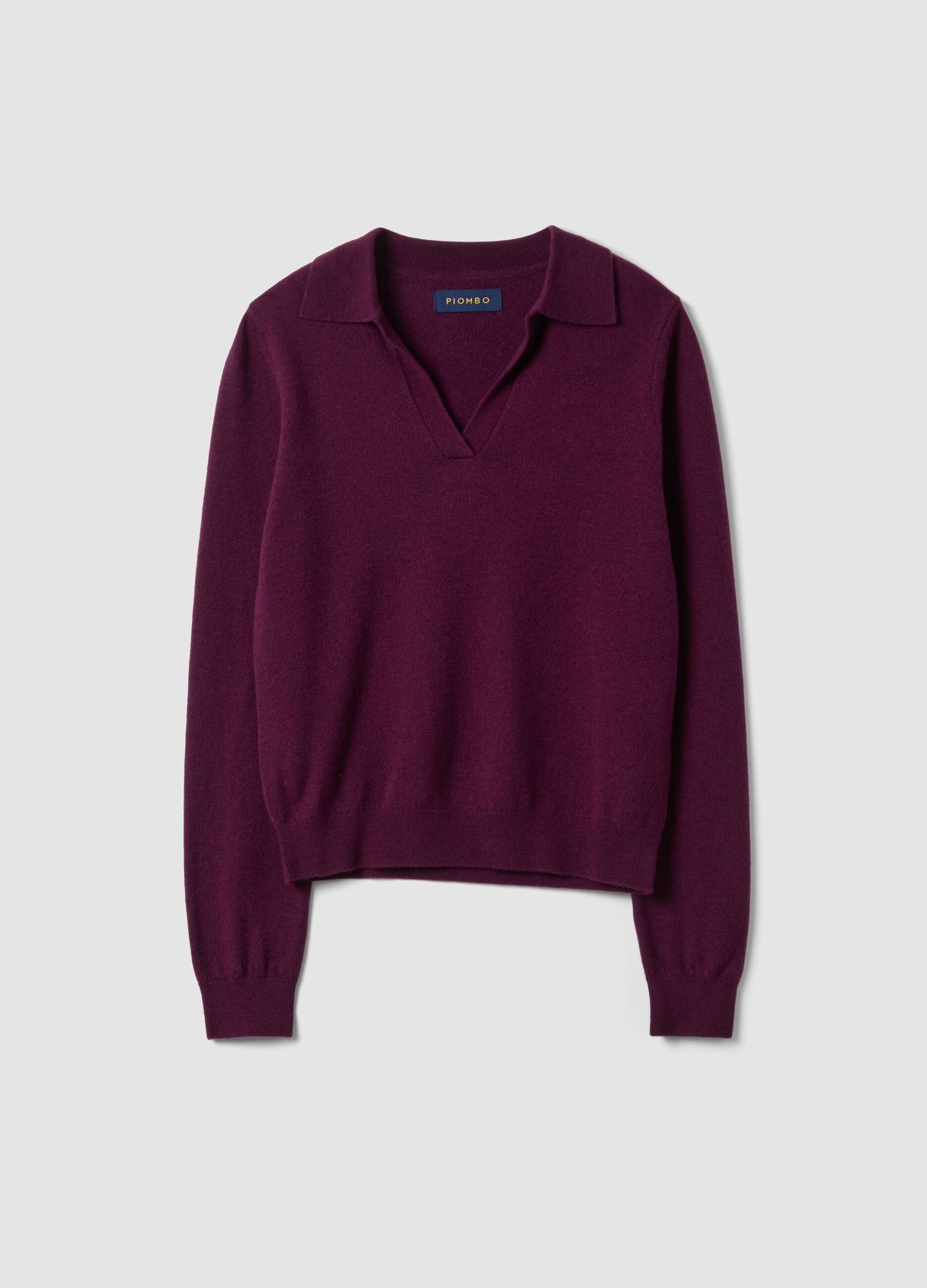 Purple pure wool polo-collar jumper