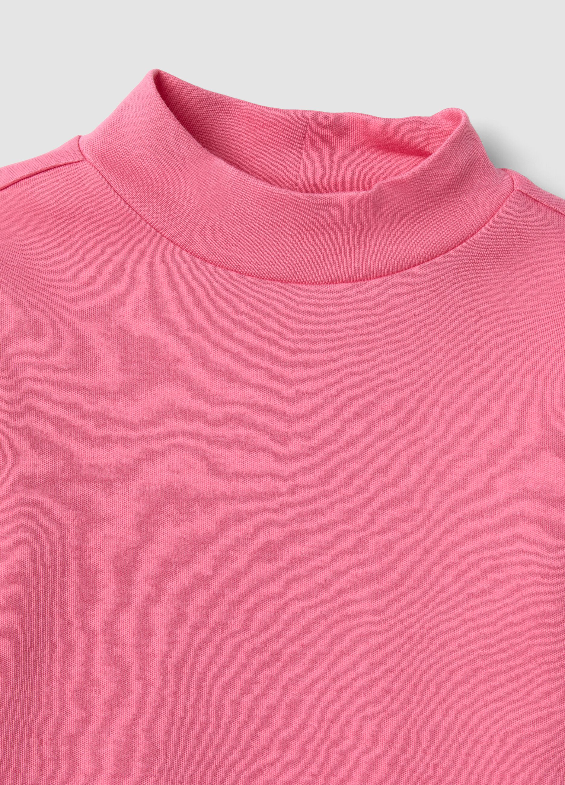 Pink pure organic cotton T-shirt with high neck