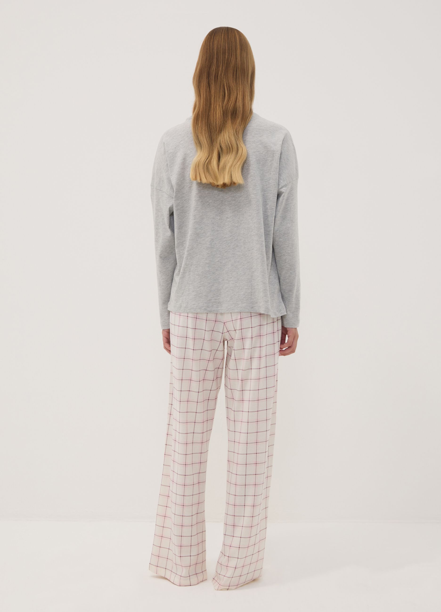 Grey marl organic cotton and viscose blend crew-neck pyjamas
