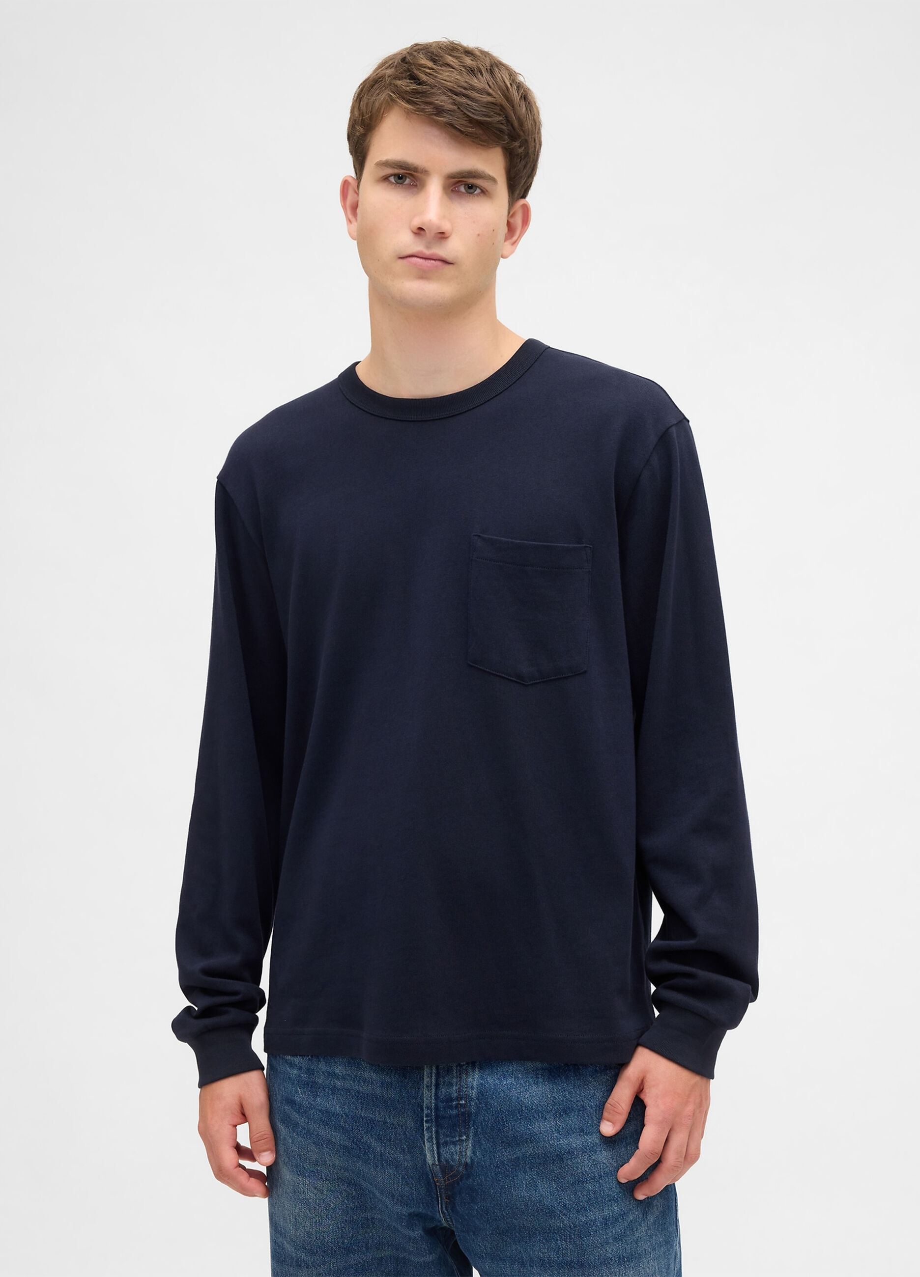 Blue long-sleeve cotton shirt