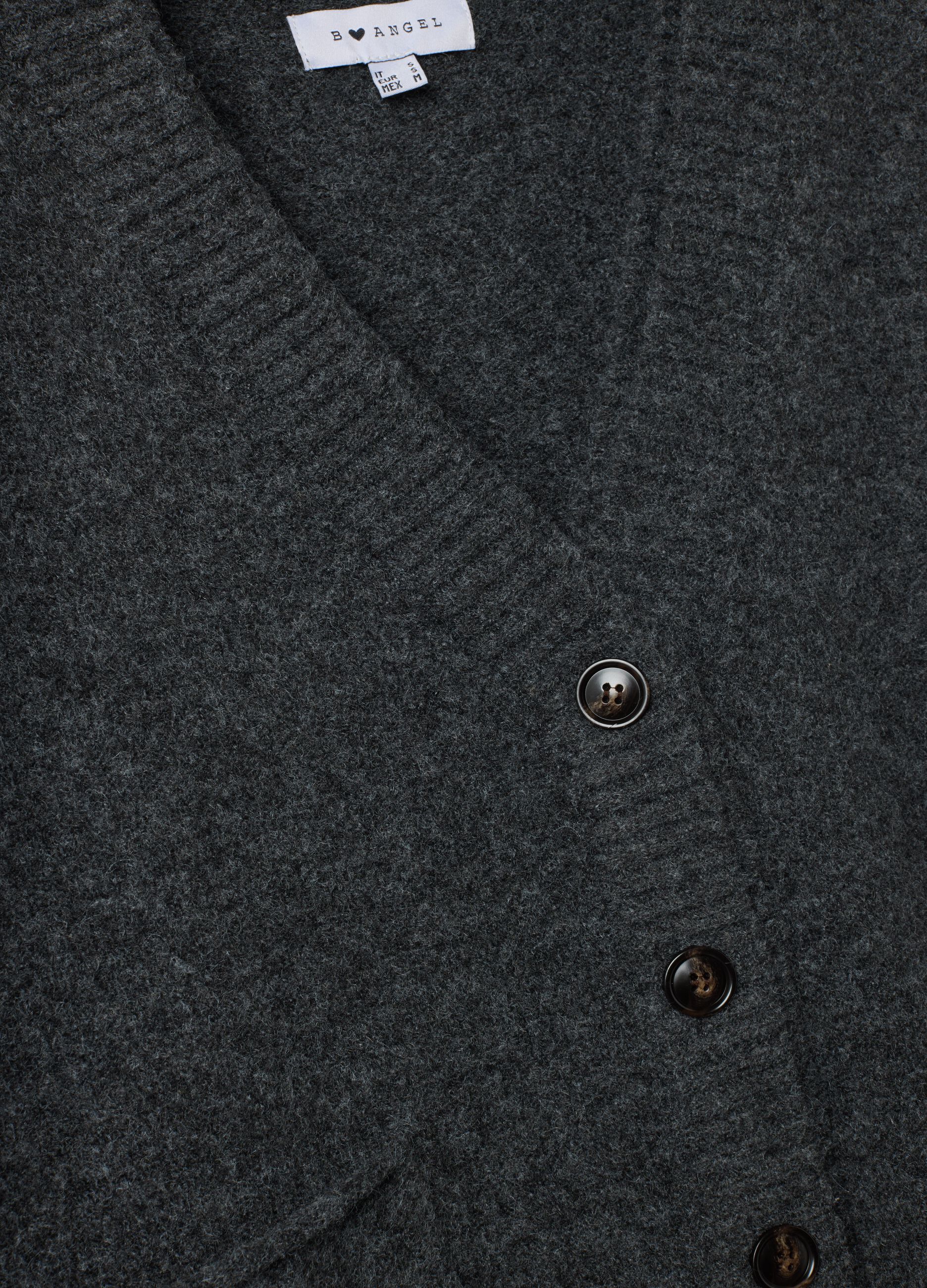 Grey stretch wool cardigan with deep V-neck