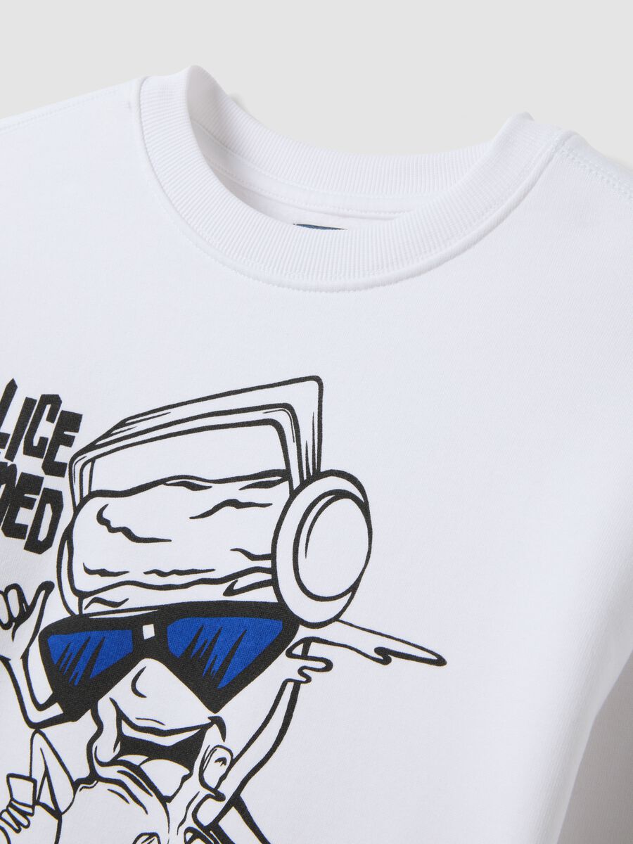 White pure cotton crew-neck sweatshirt with print_2