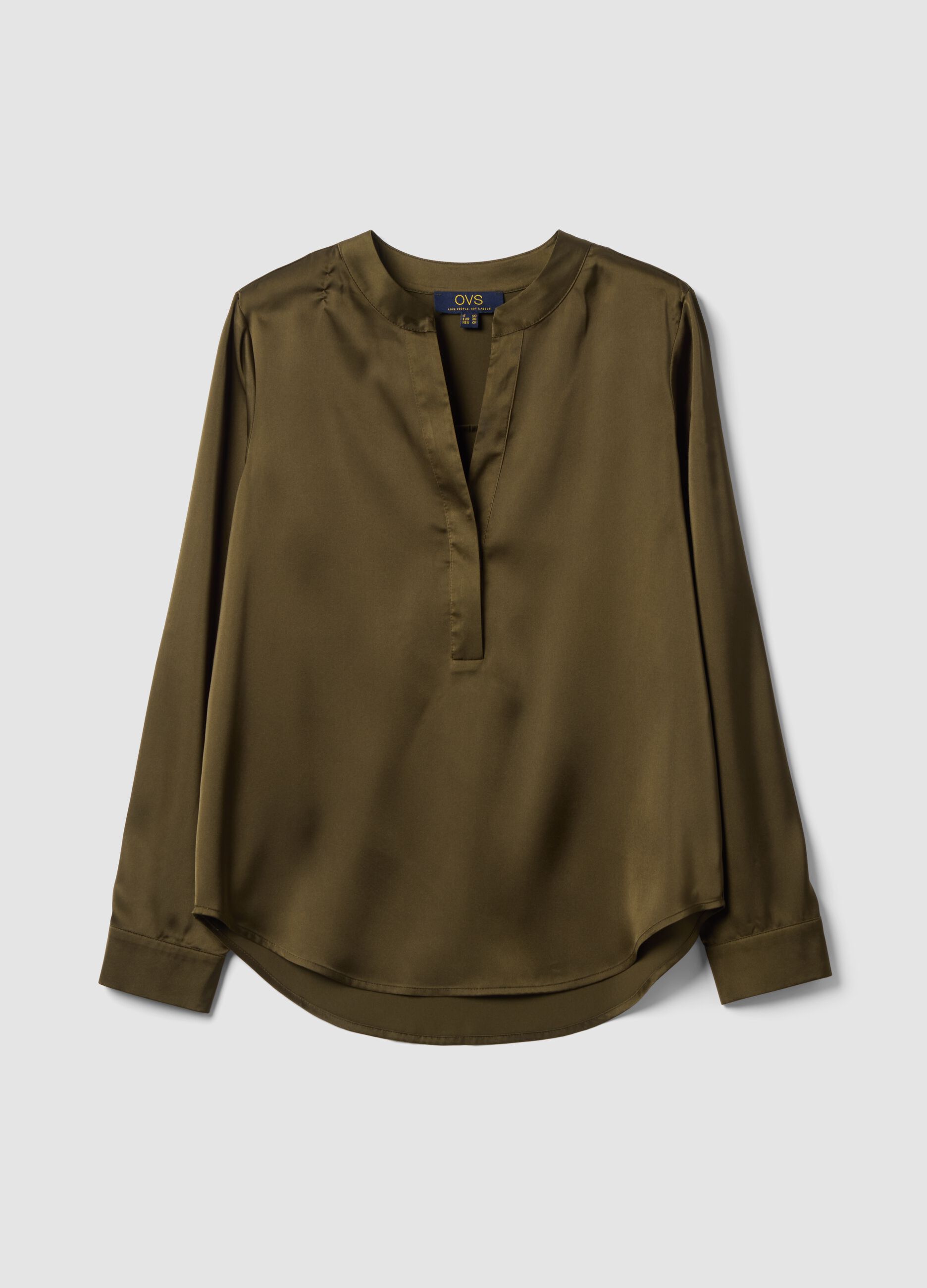 Camicia verde in tessuto elasticizzato con collo coreano