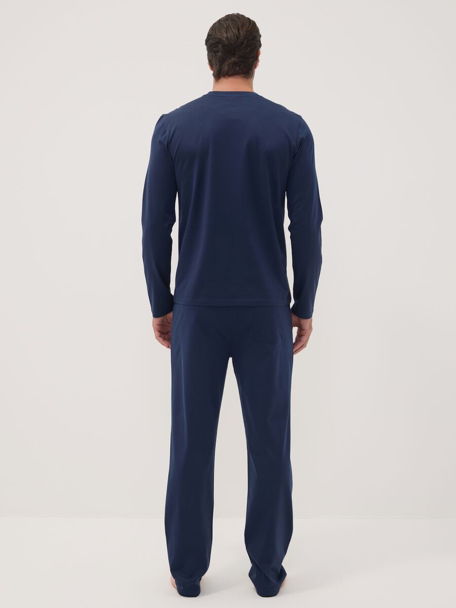 Blue pure organic cotton pyjamas with Henley neckline, regular fit_3