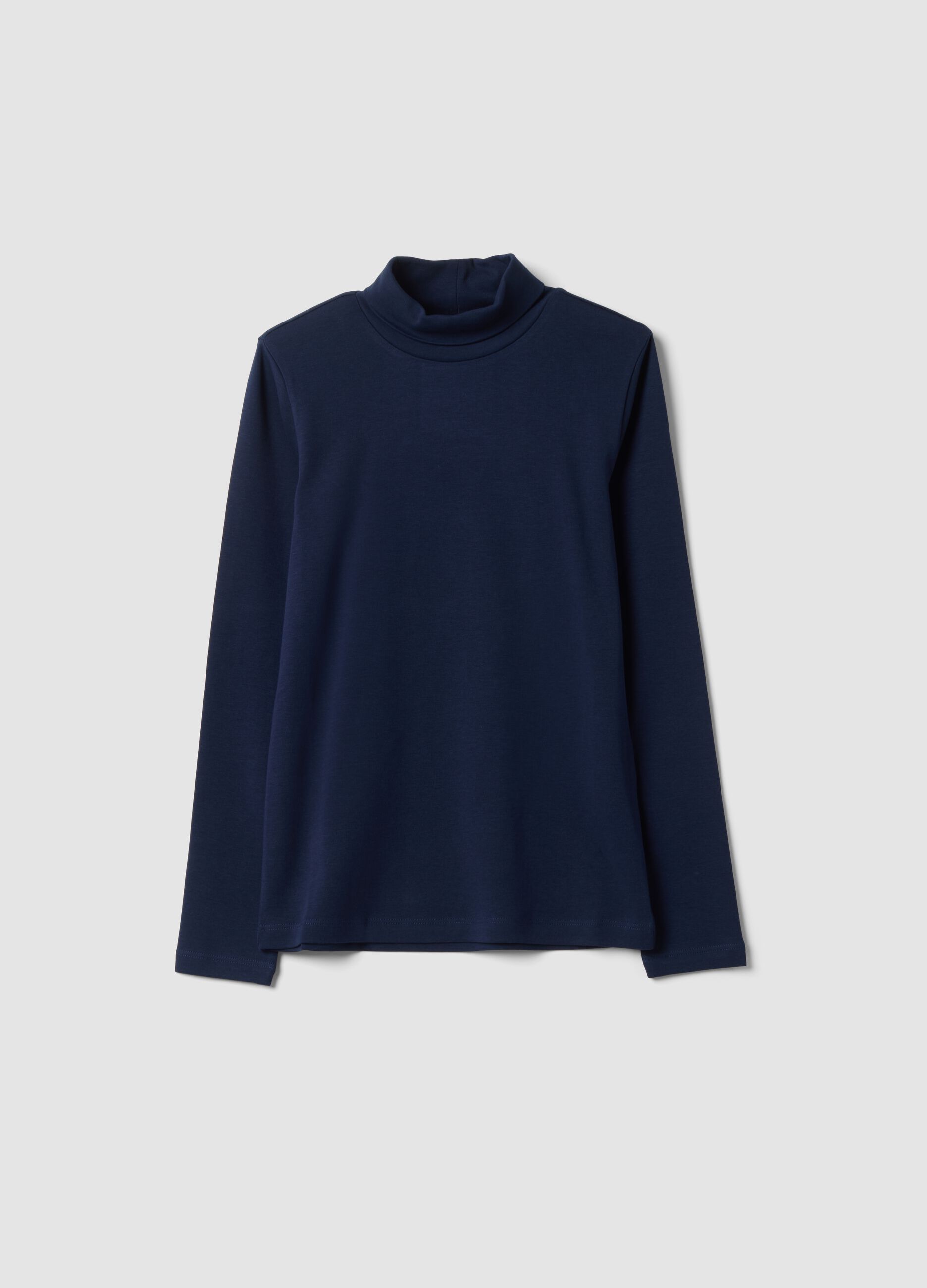 Midnight blue organic cotton roll-neck jumper