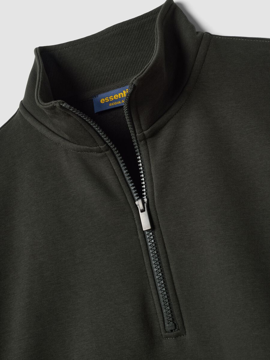Grey cotton-blend half-zip sweatshirt with crew neck_1