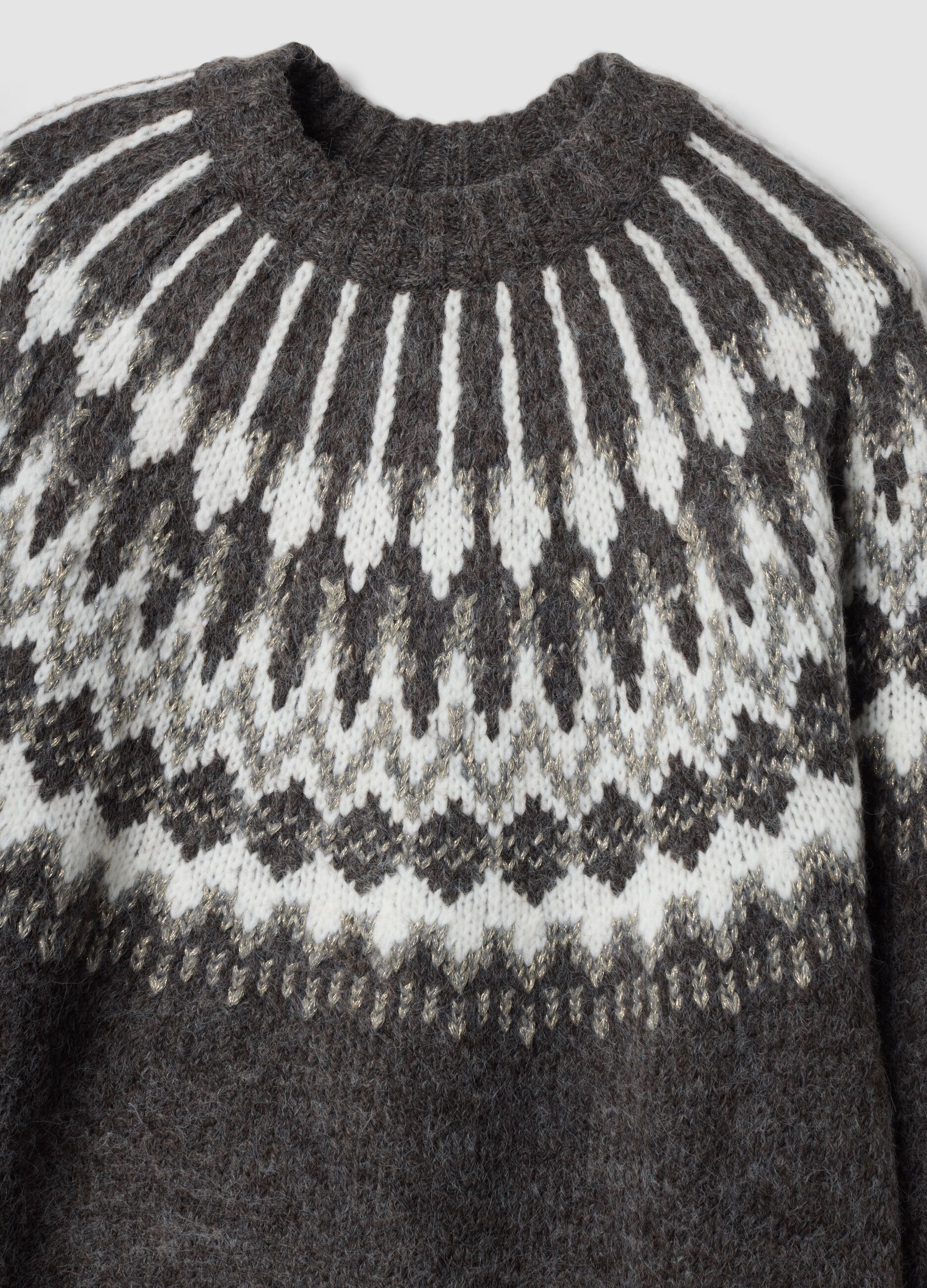 Grey Jacquard Crew-Neck Jumper, Regular Fit