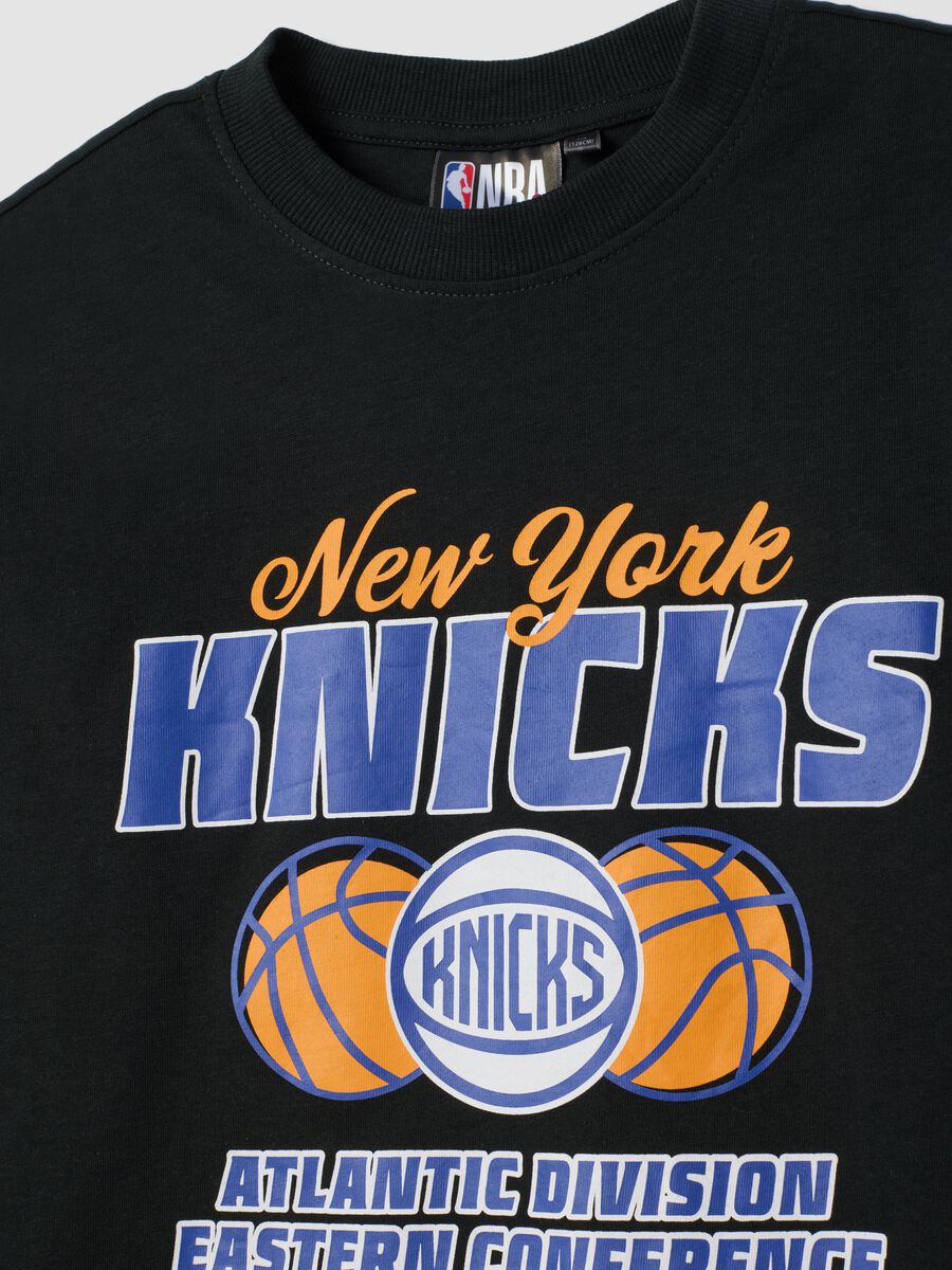 Black pure cotton T-shirt with New York Knicks print_2