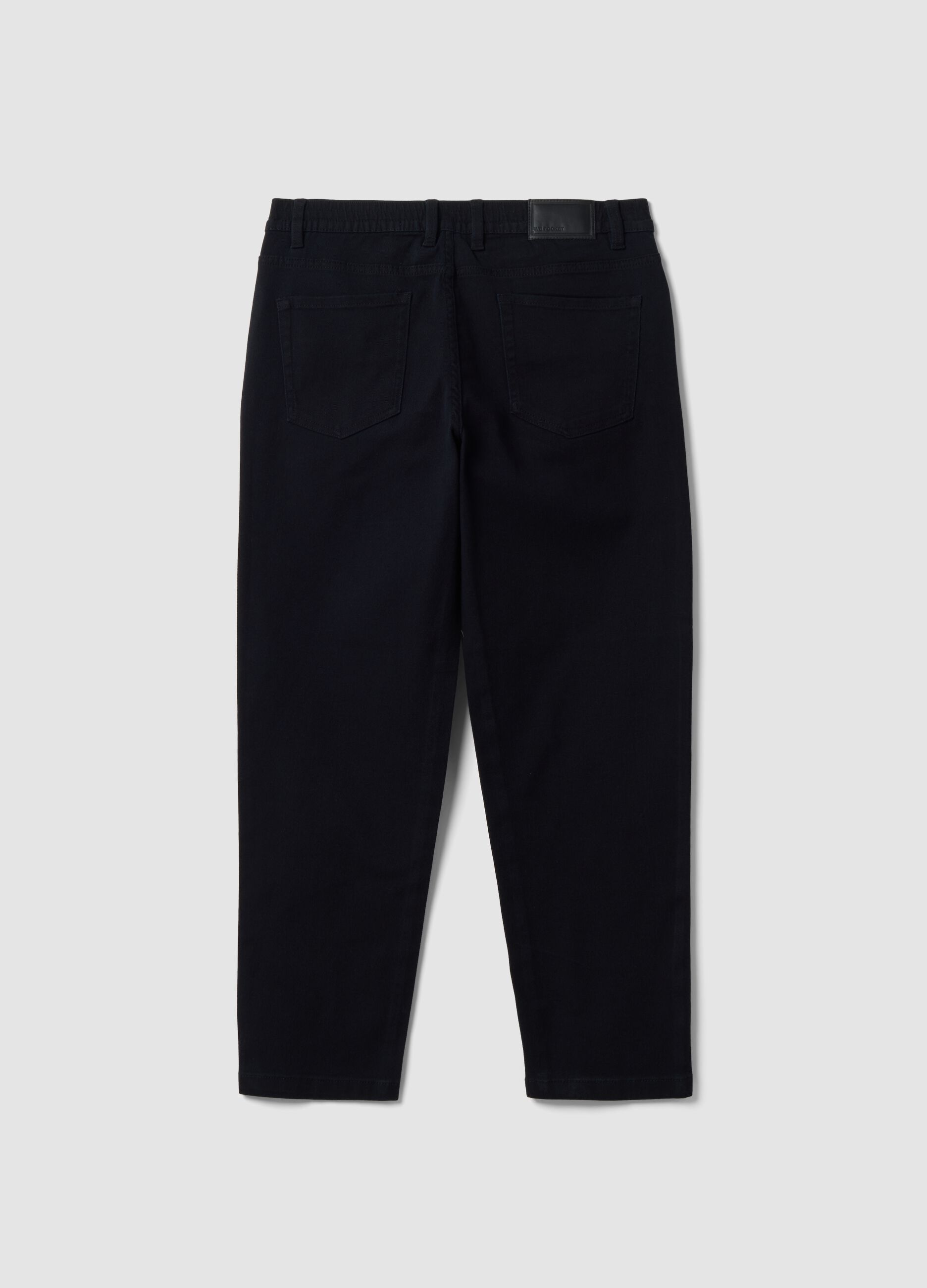 Black straight-leg trousers in stretch cotton twill