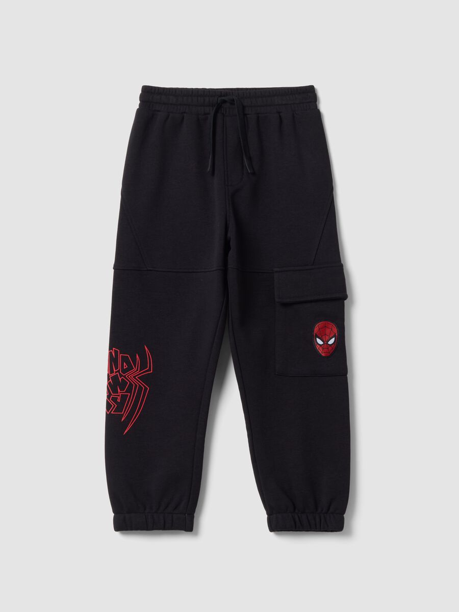 Black cotton-blend jogger trousers with MARVEL Spider-Man graphics for boys_0