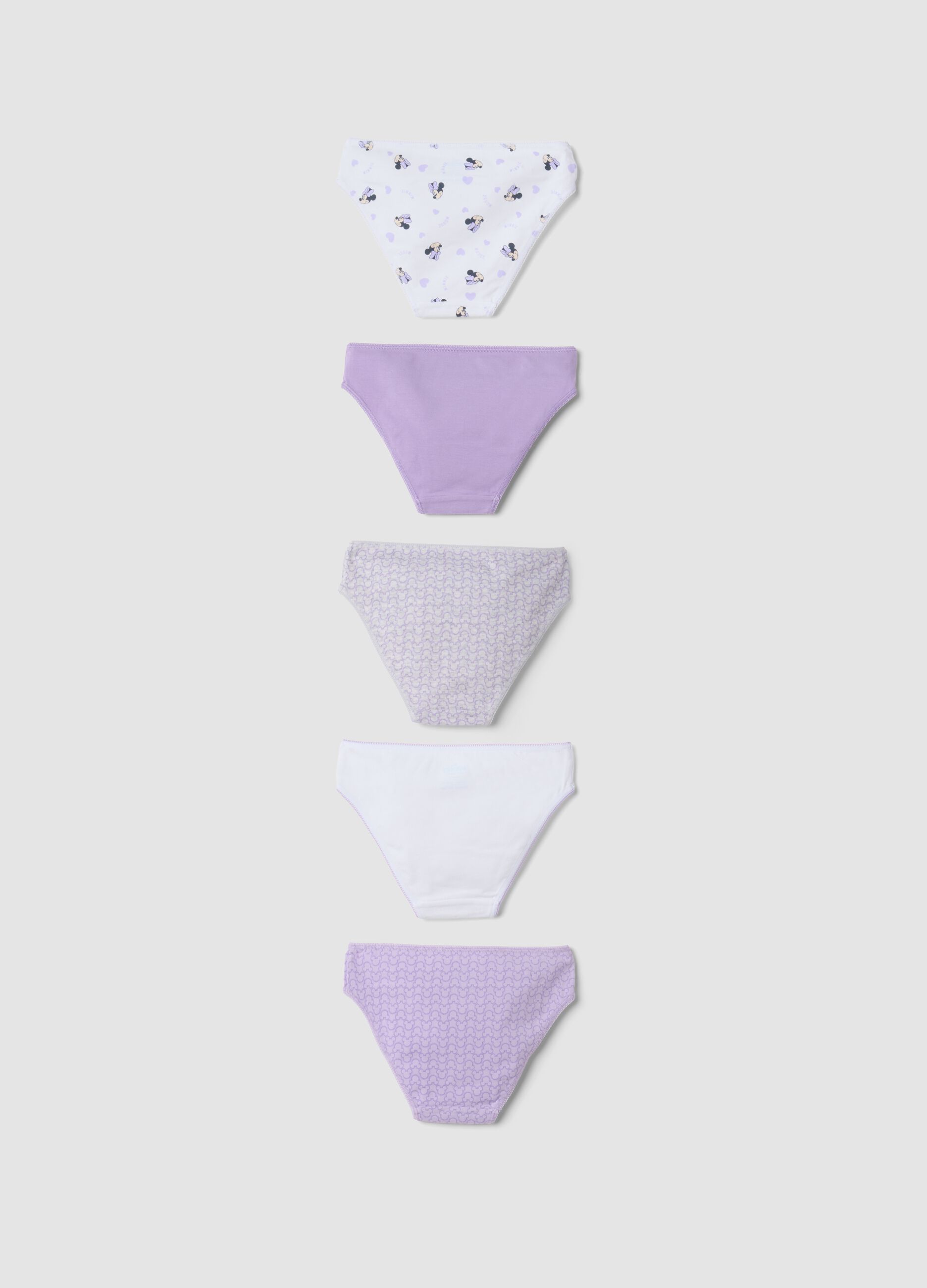 Multipack di cinque slip viola lilla e bianchi in cotone organico elasticizzato
