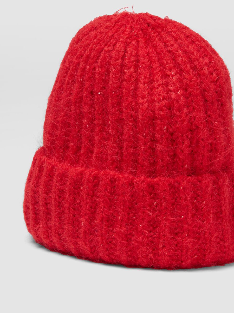 Red ribbed stretch wool beanie_2