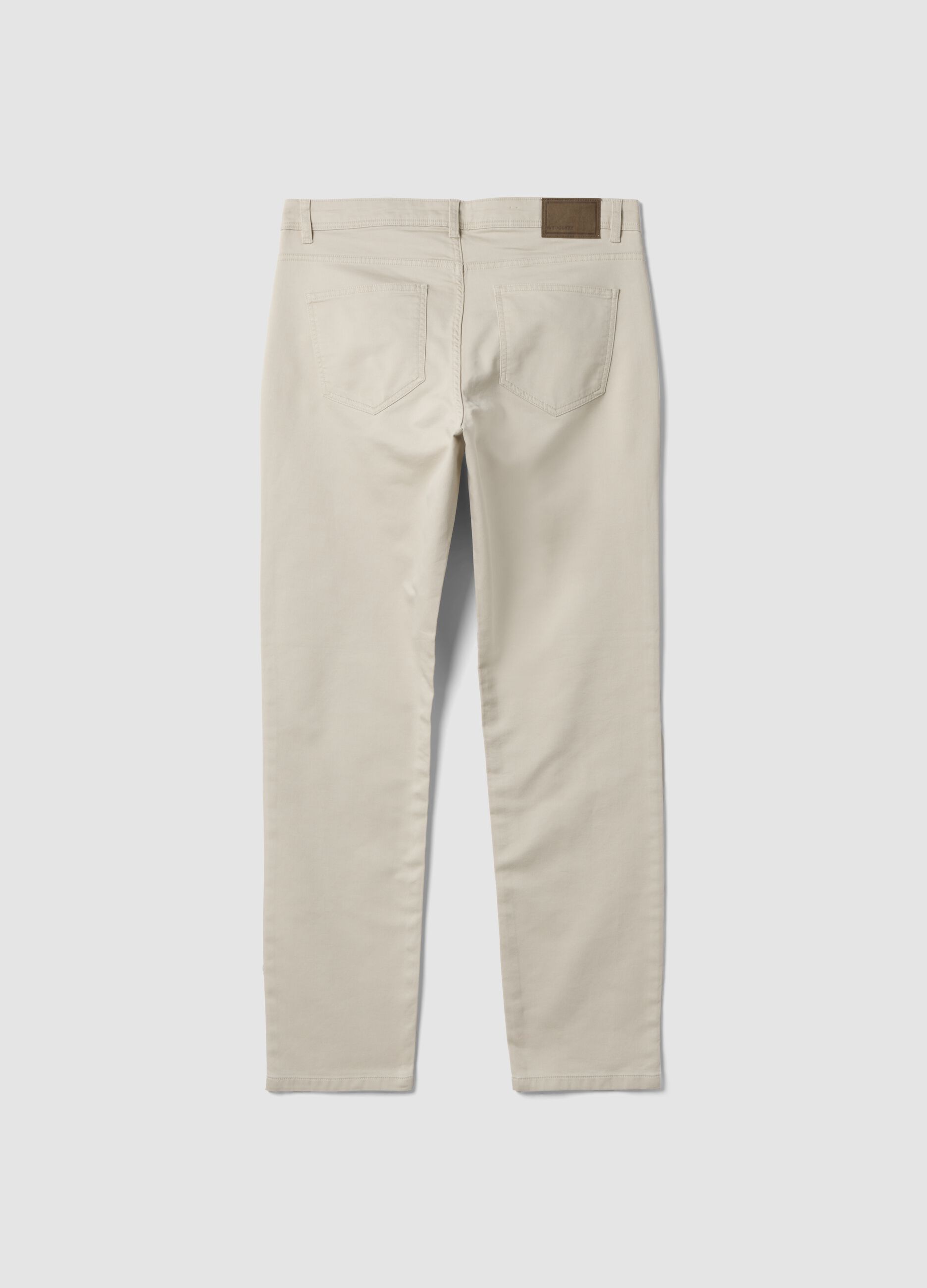 Pantaloni beige in dobby di cotone elasticizzato slim fit