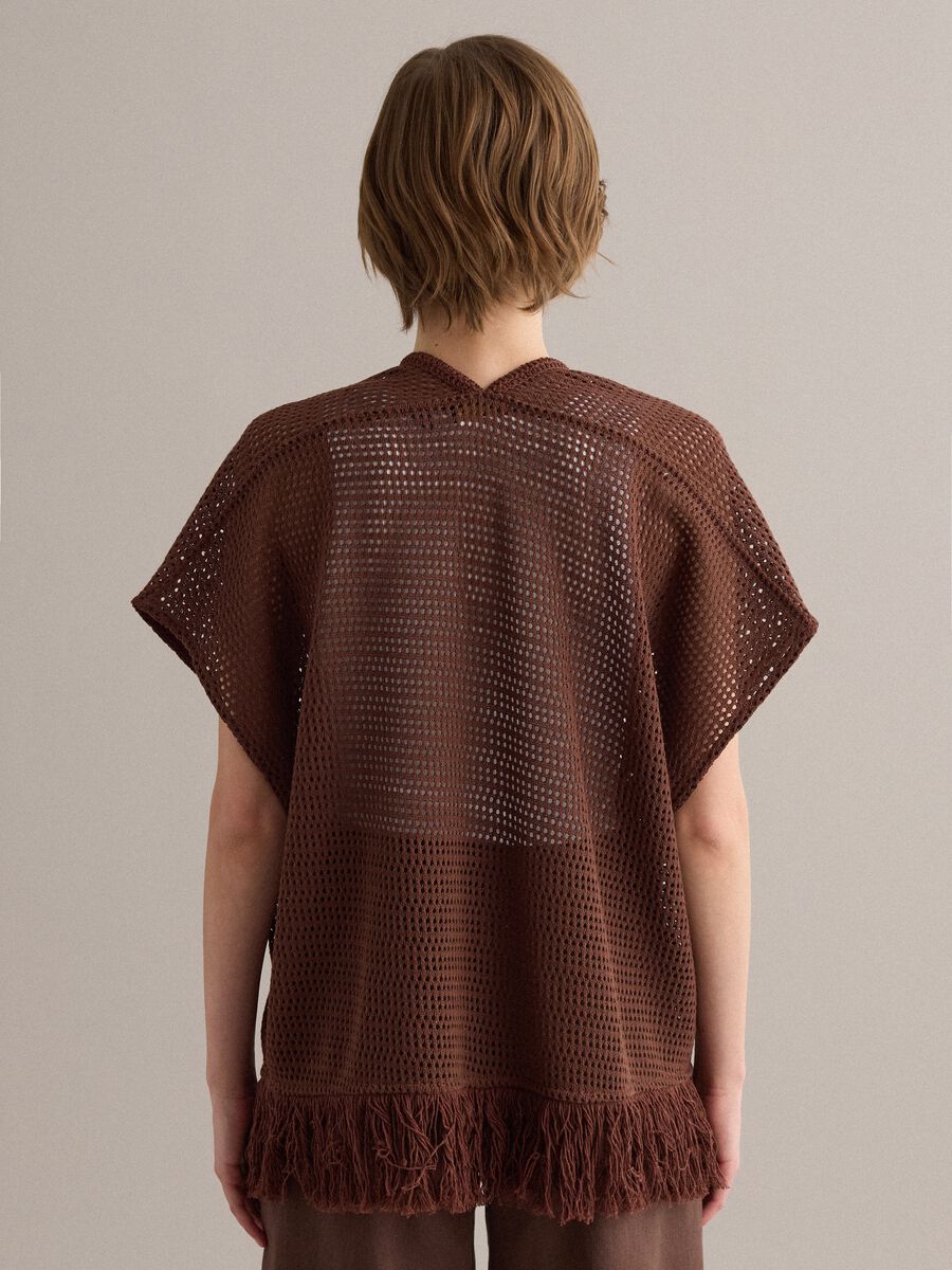 Brown crochet viscose-blend fringed cardigan, regular fit_2