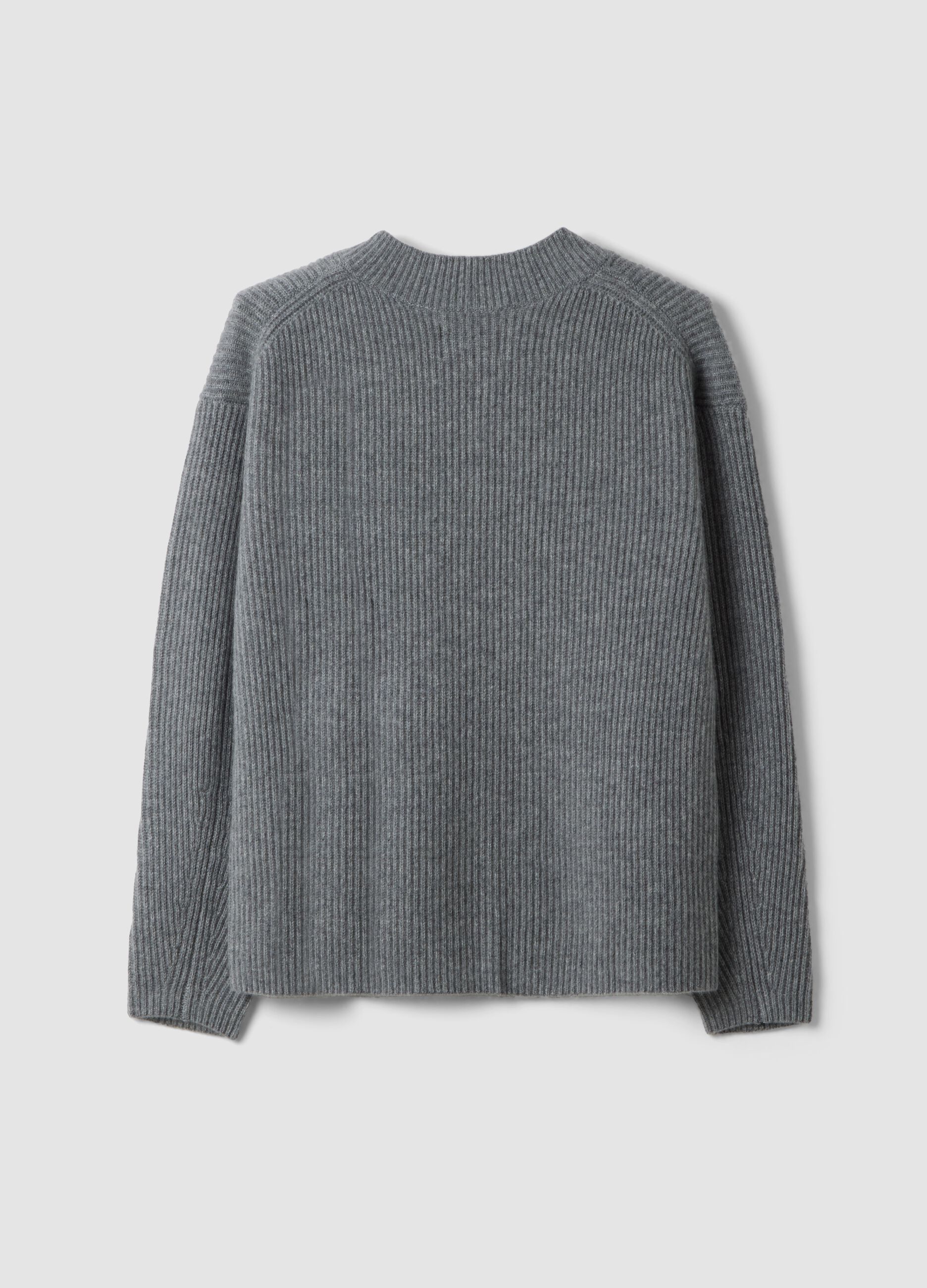 Grey marl pure cashmere deep V-neck oversized jumper