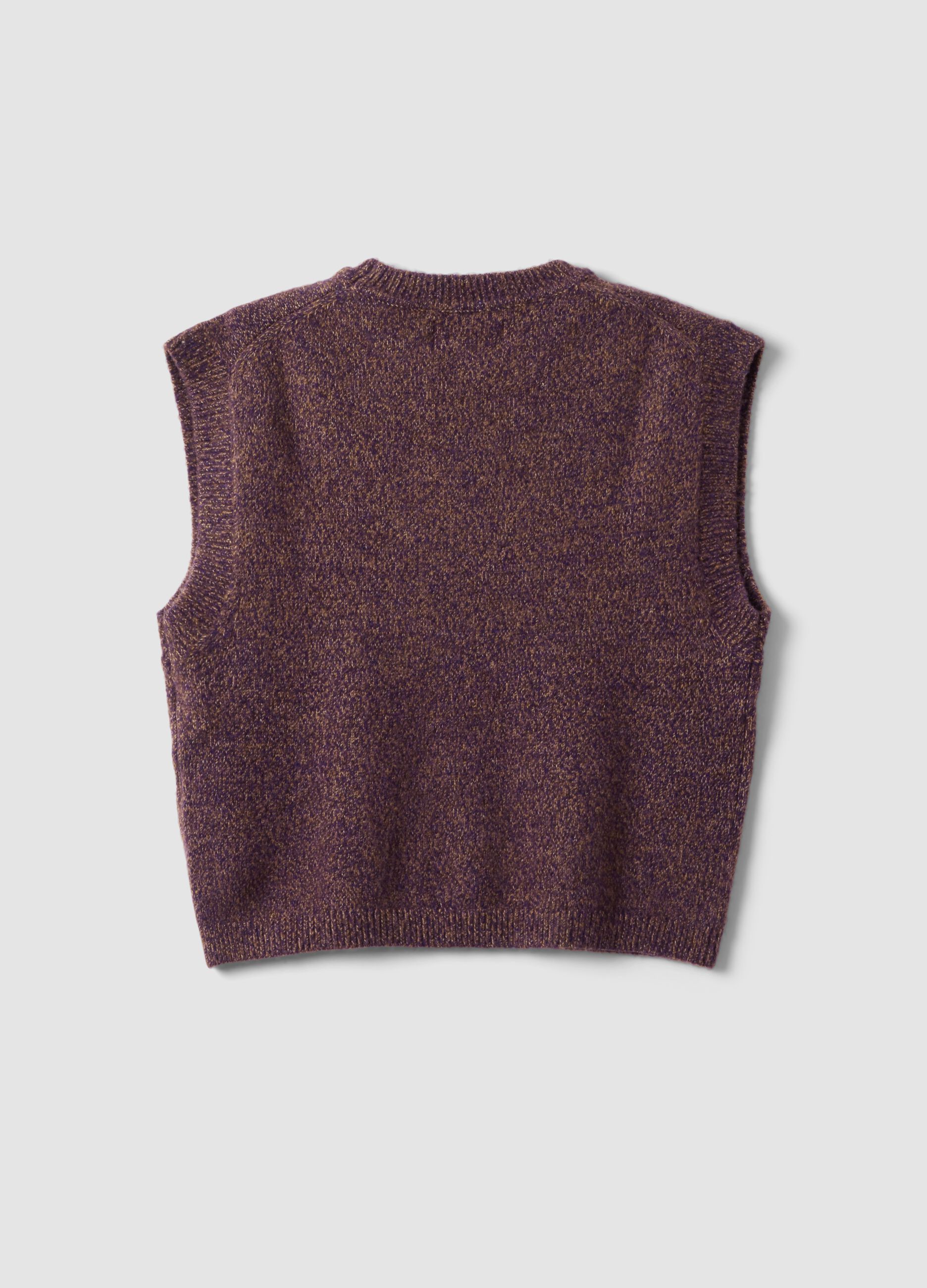 Gilet marrone girocollo in misto lyocell e lana