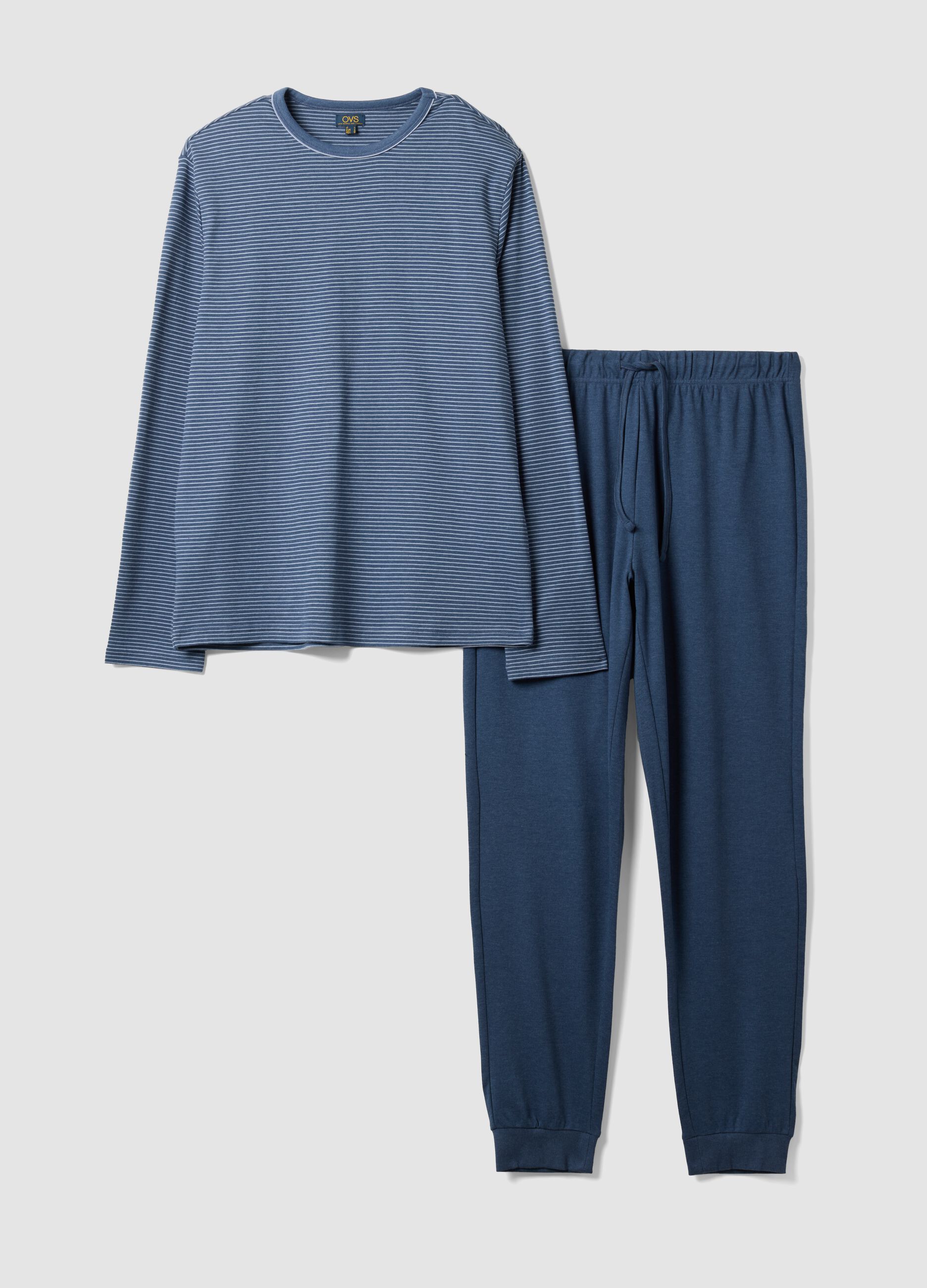 Mottled blue organic cotton pyjamas with crew neck