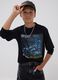 Black pure cotton crew-neck T-shirt with print_0