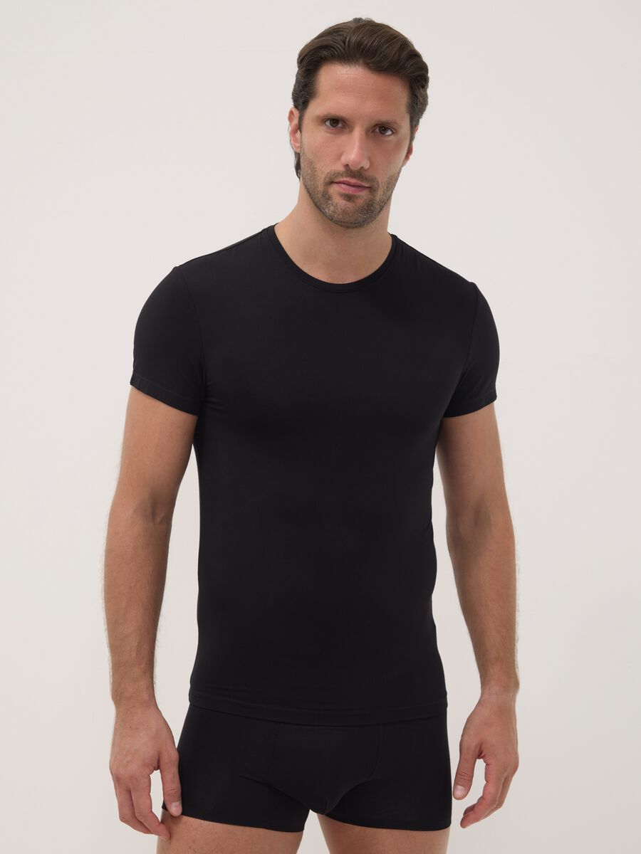Black stretch modal crew-neck T-shirt_1