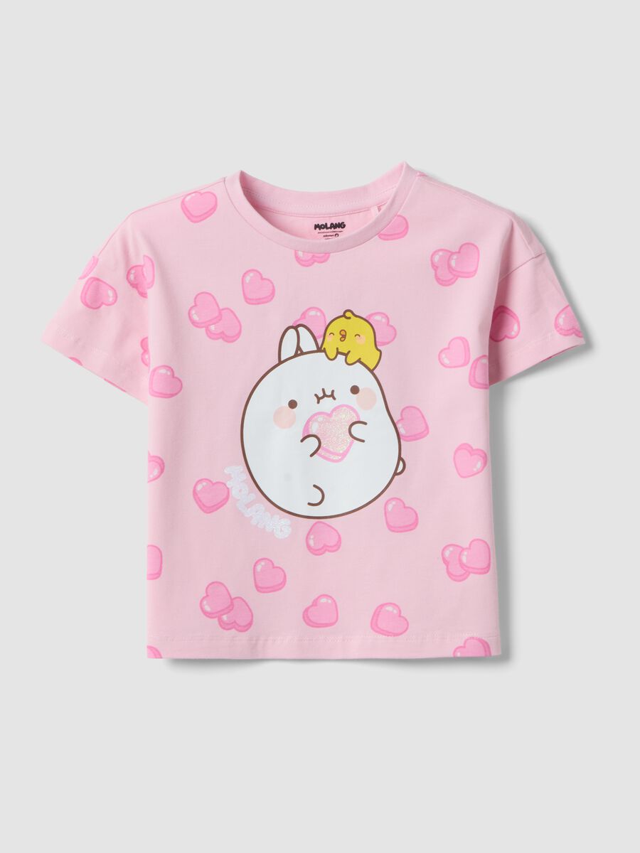 Pink stretch cotton T-shirt with print for girls_0