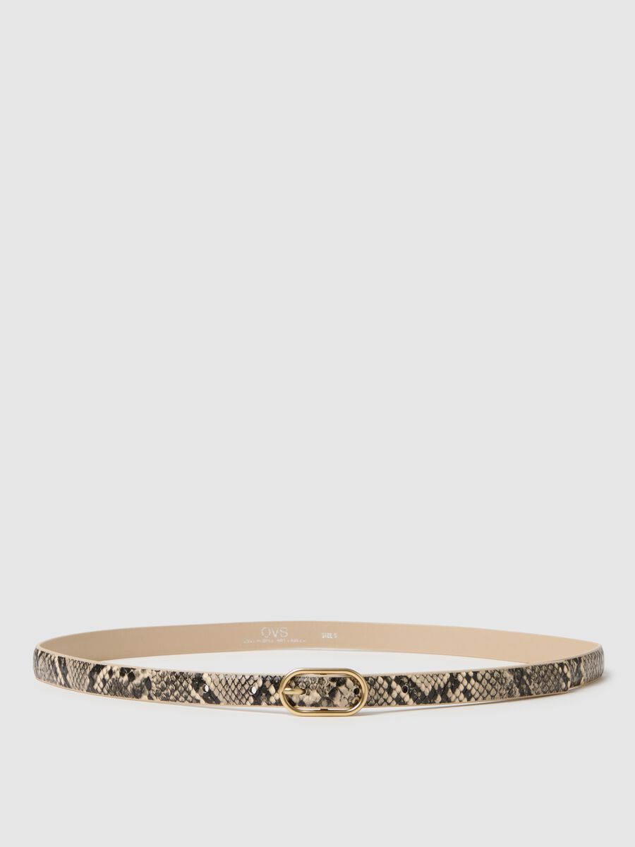 Multicolour Python-Print Slim Fit Belt with Gold Buckle_0