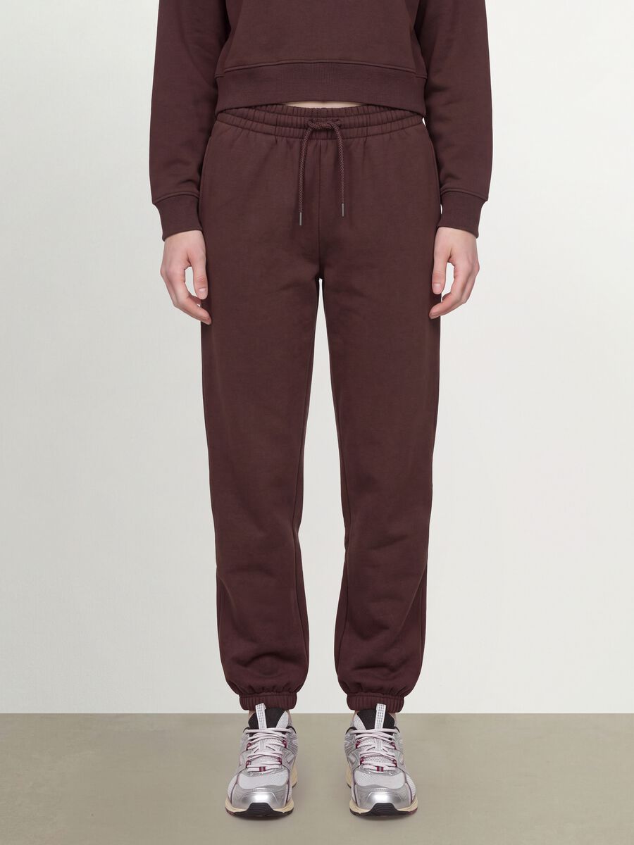 Brown cotton-blend joggers with elasticated waist, regular fit_1