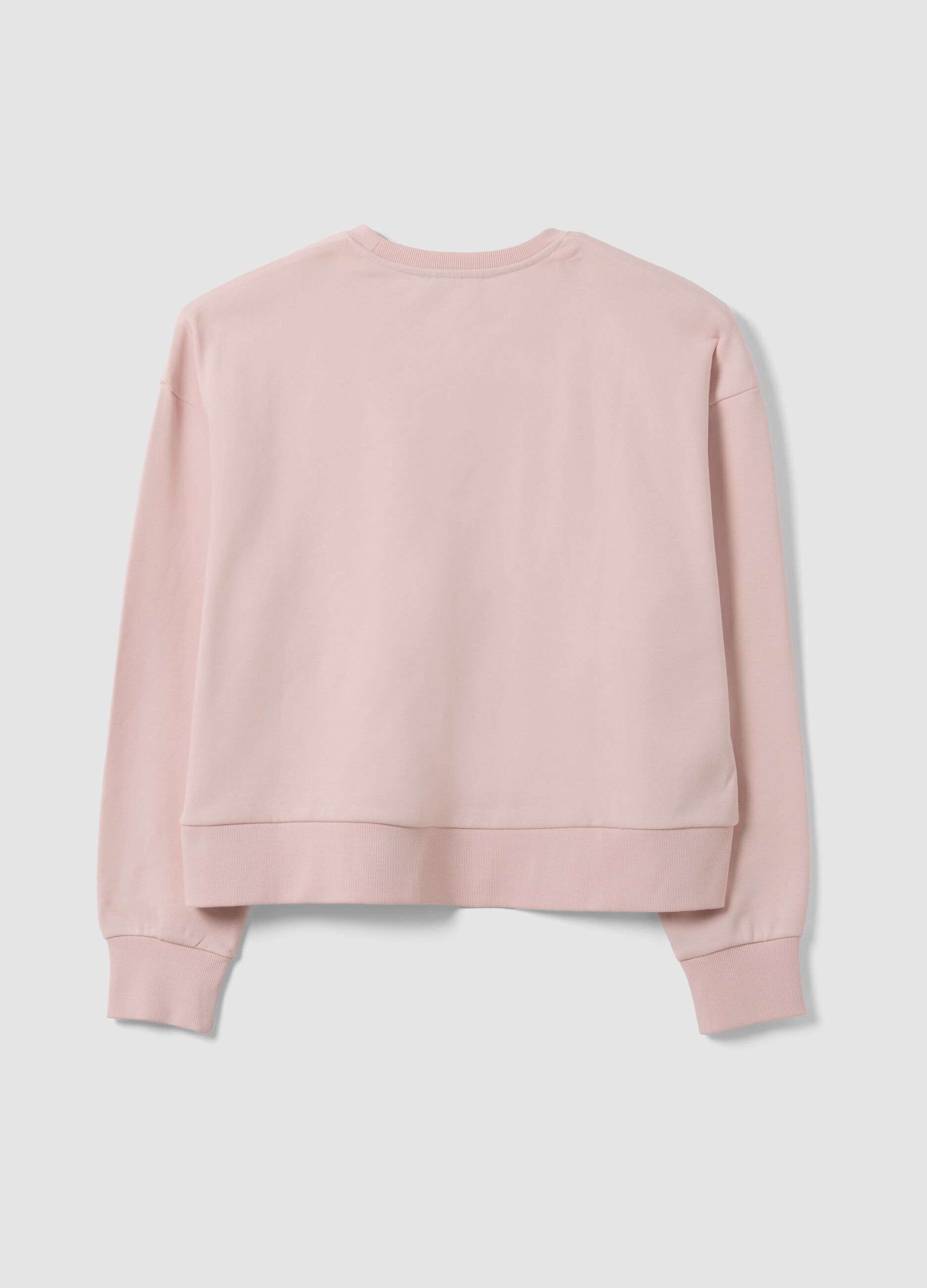 Felpa rosa in misto cotone con girocollo e ricamo
