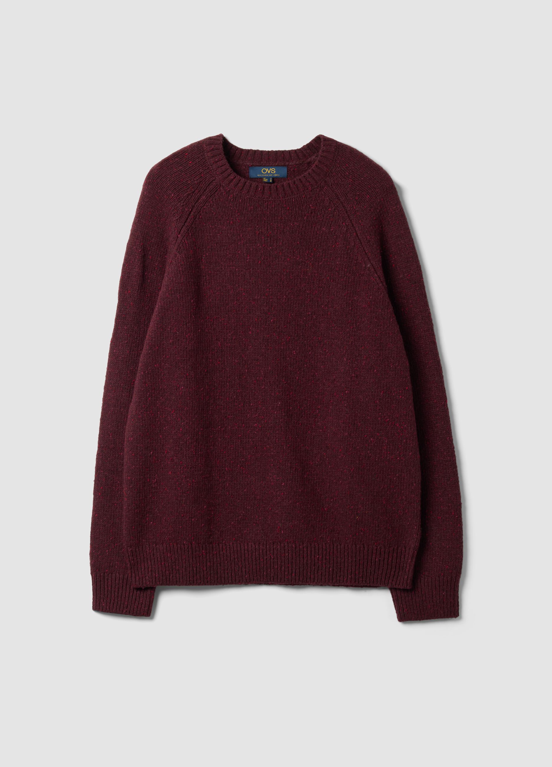 Red crew-neck cotton and wool-blend jumper