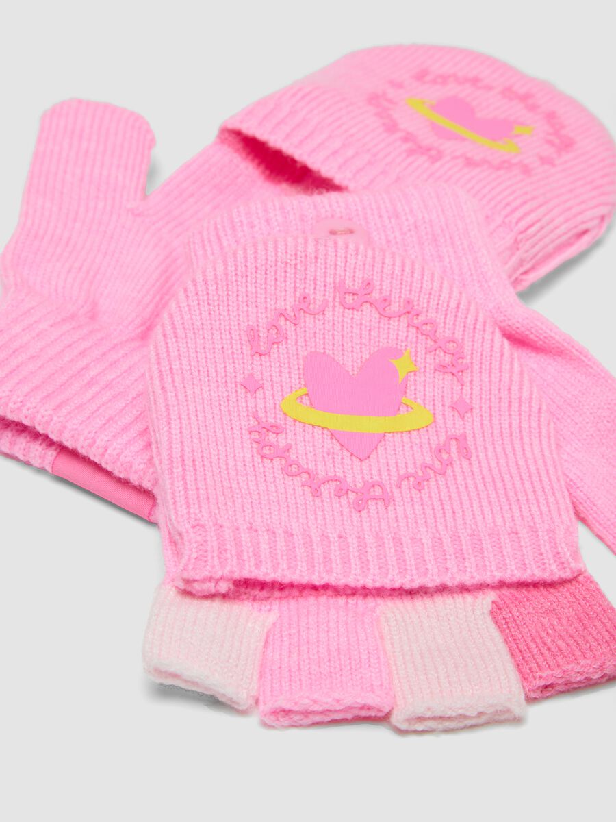Pink viscose-blend gloves with convertible flap_1