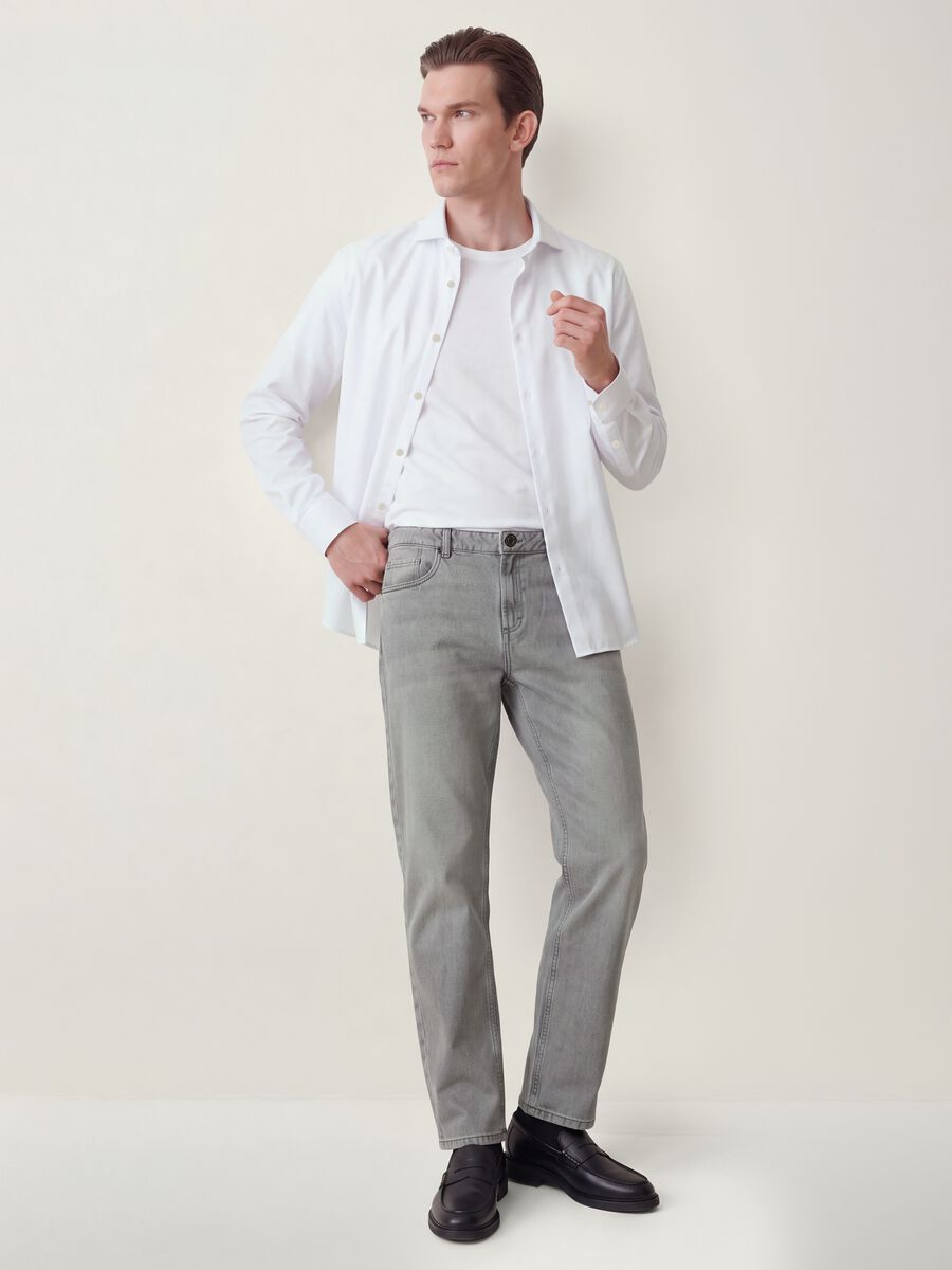 Grey denim jeans in cotton-viscose blend, regular fit_0