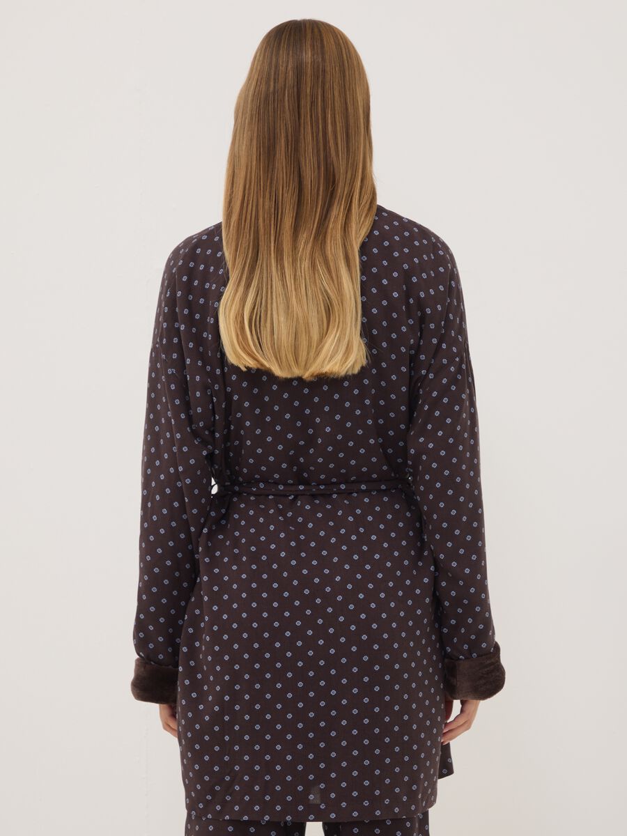 Brown pure viscose dressing gown with micro-floral print_3
