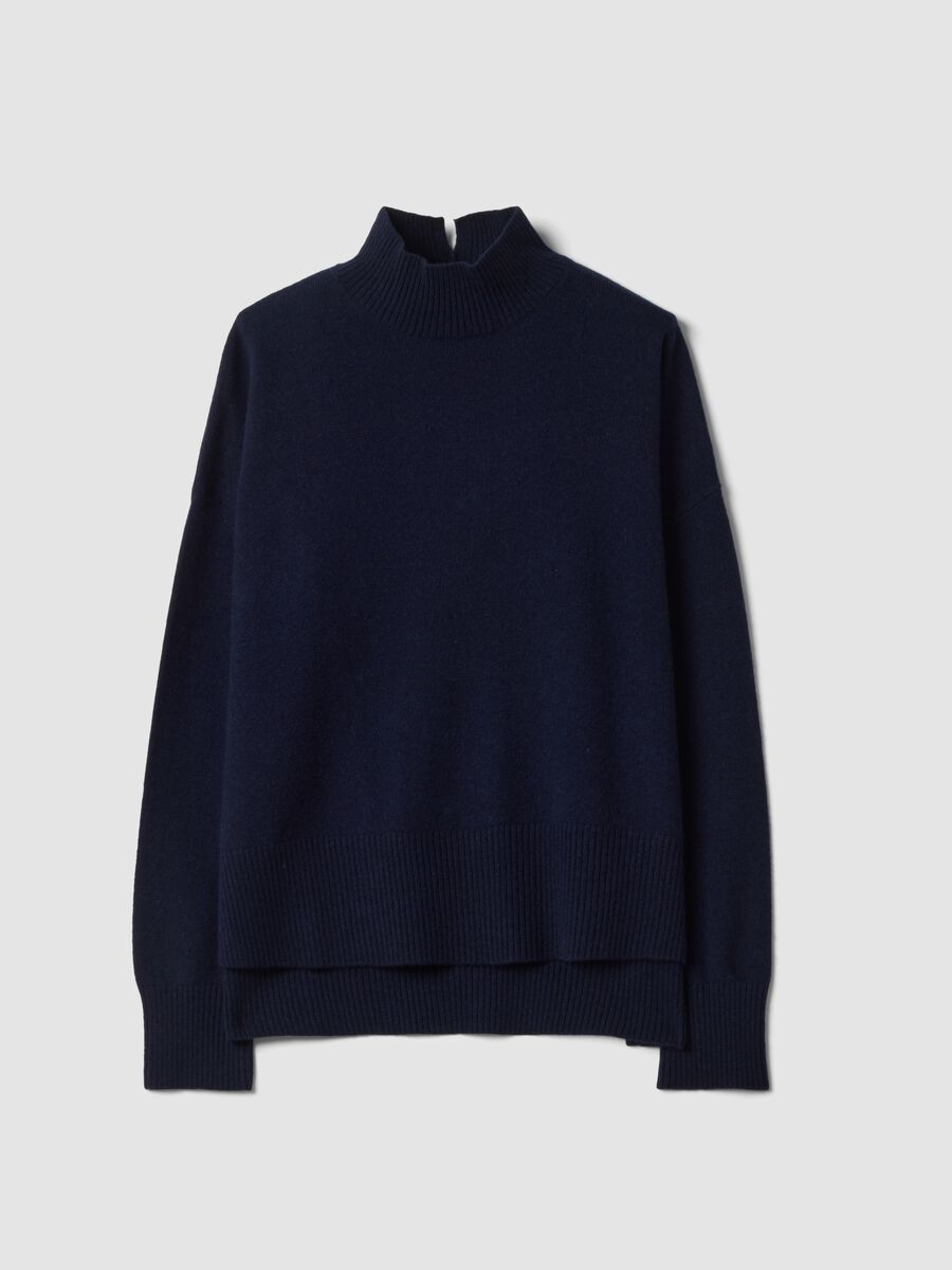 Blue pure wool jumper with raised neck, oversized fit_0