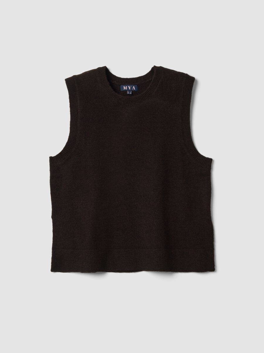 Brown wool-blend crew-neck gilet_0