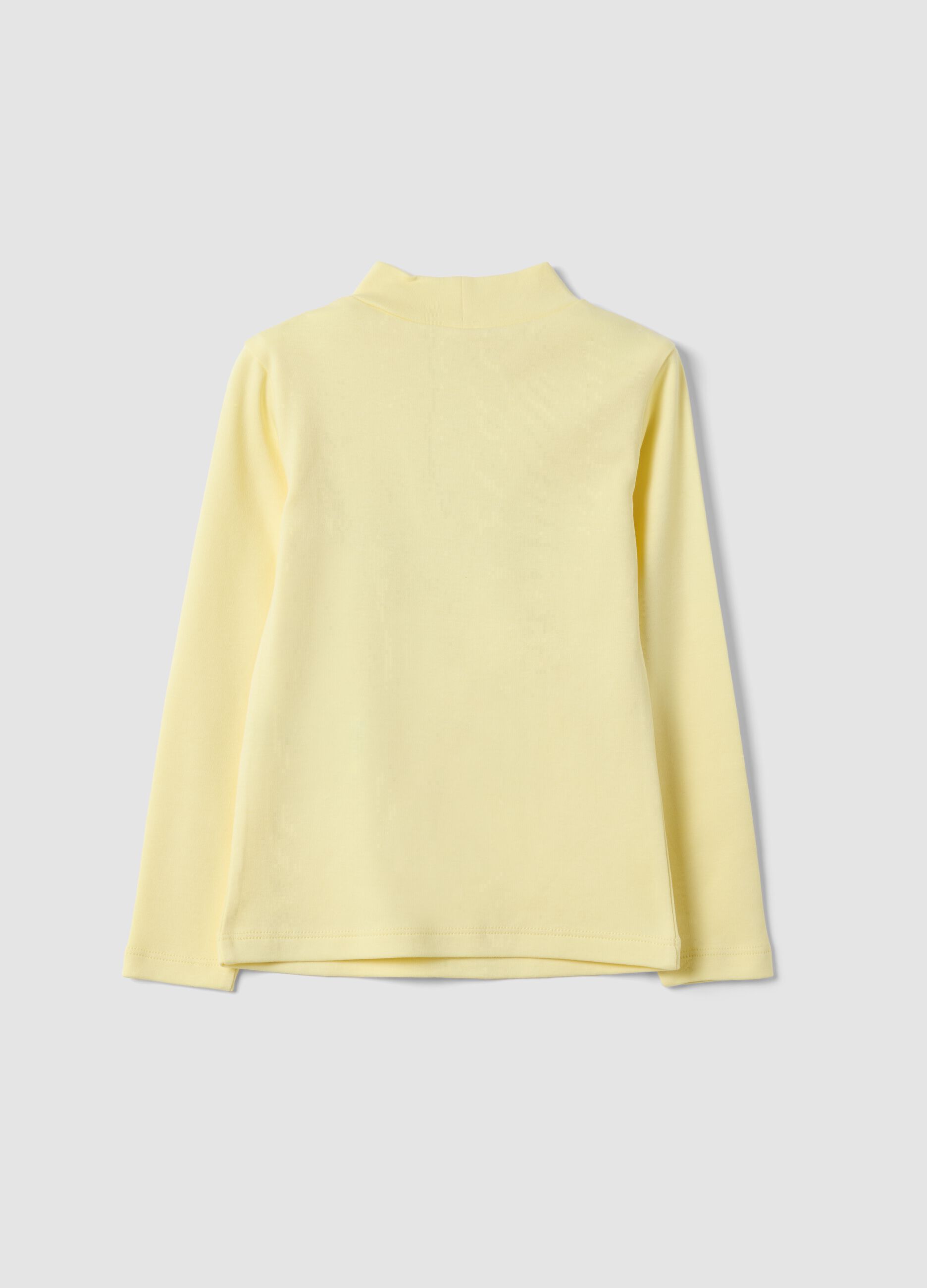 Yellow T-shirt in pure organic cotton with a high neck