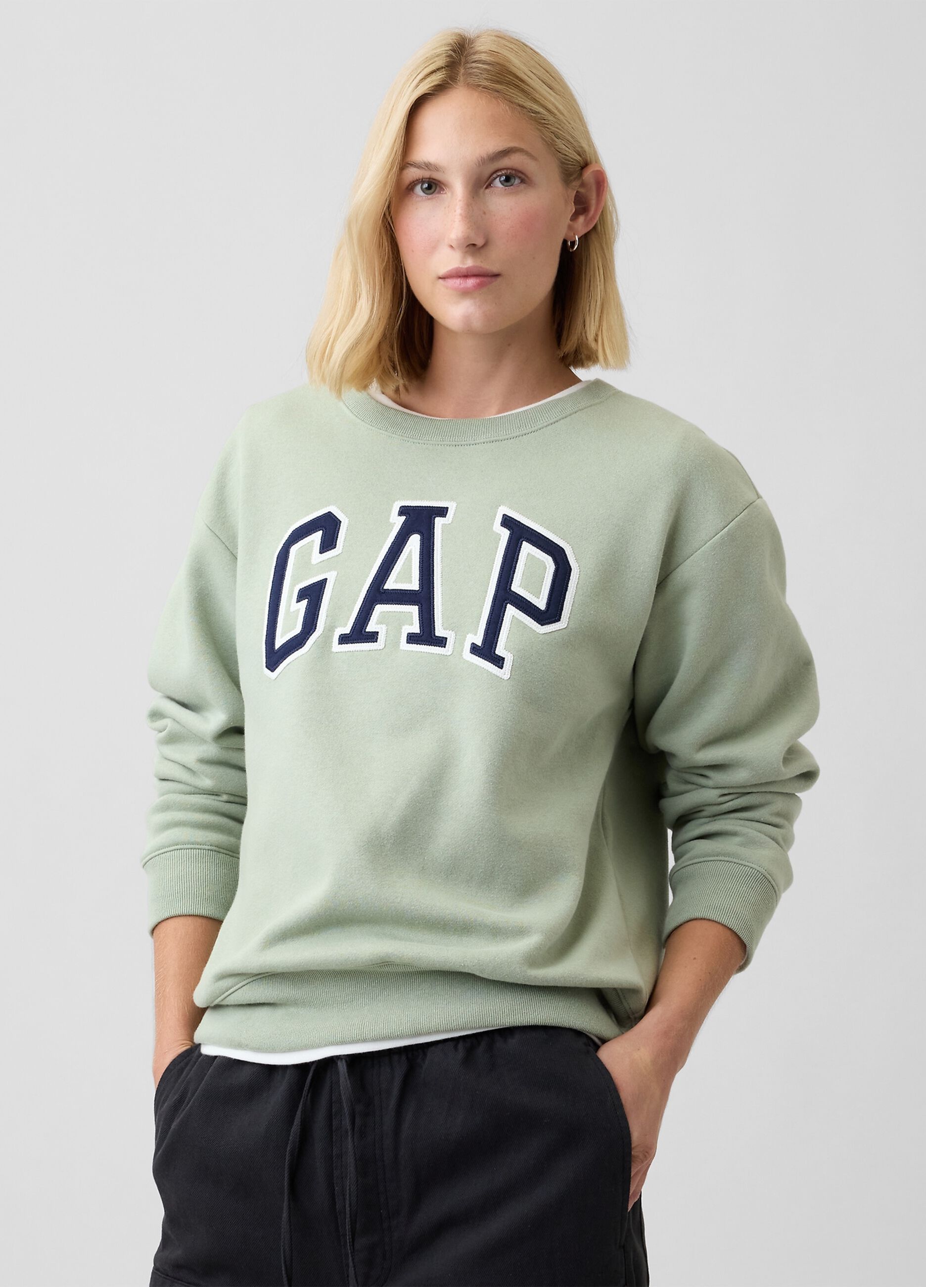 Sage green GAP logo cotton-blend crewneck sweatshirt