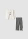 Grey and white stretch cotton and viscose set for baby girl_0