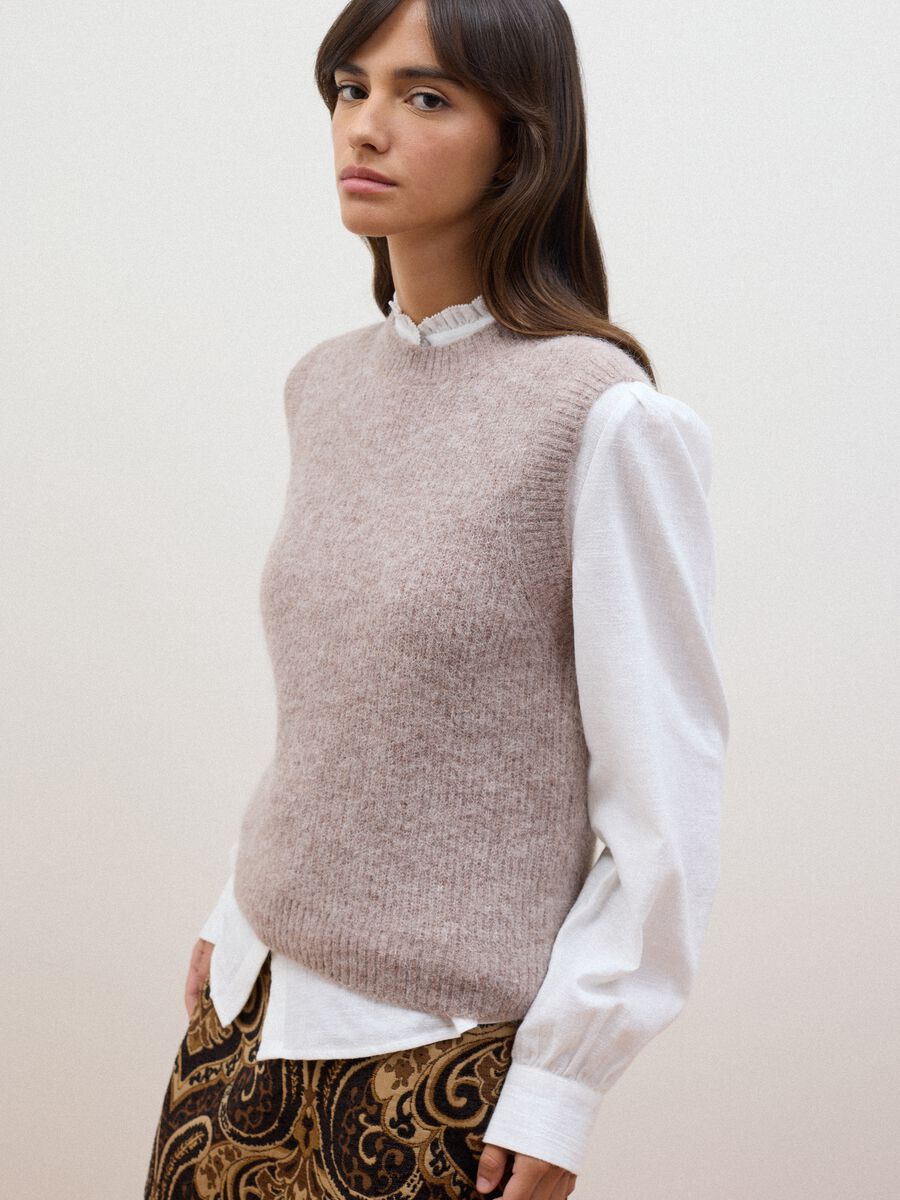 Pink alpaca and stretch wool crew-neck gilet_1