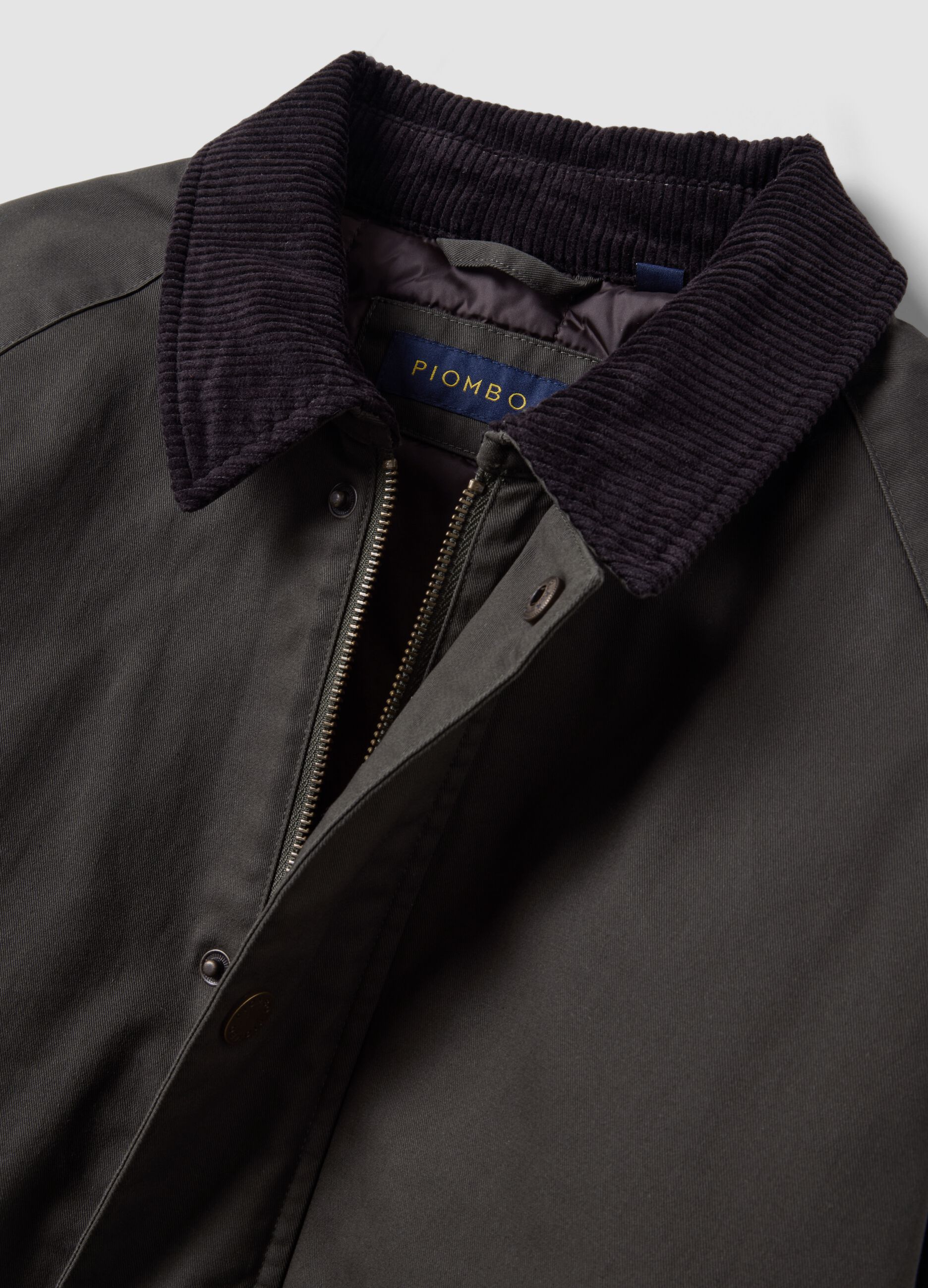 Green pure cotton jacket with velvet collar